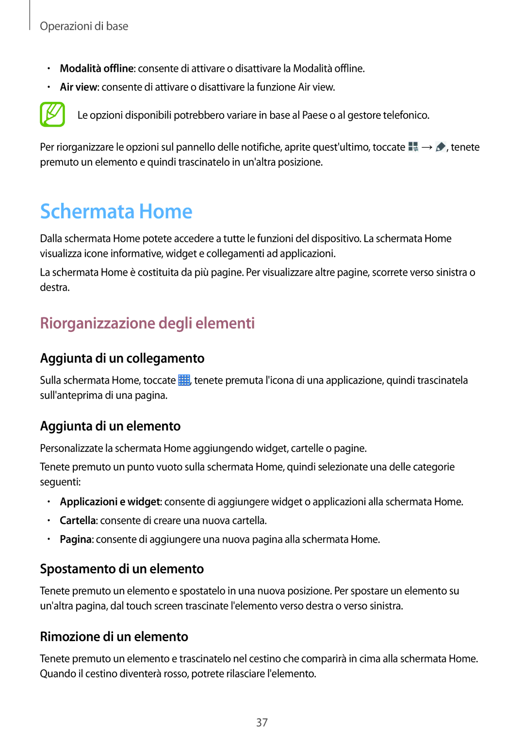 Samsung SM-P6050ZWAITV, SM-P6050ZKAITV, SM-P6050ZKAXEF, SM-P6050ZWATIM manual Schermata Home, Riorganizzazione degli elementi 