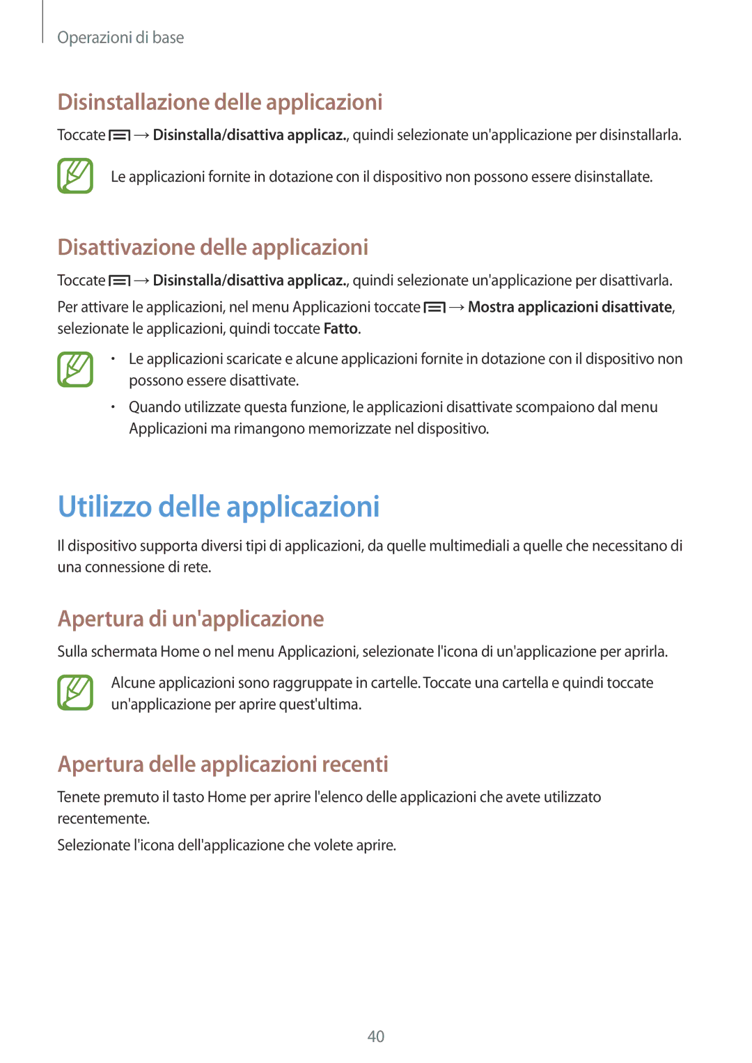 Samsung SM-P6050ZKABTU Utilizzo delle applicazioni, Disinstallazione delle applicazioni, Disattivazione delle applicazioni 