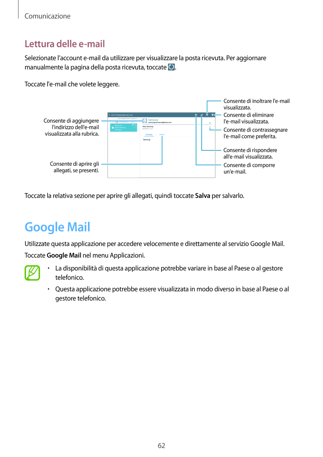 Samsung SM-P6050ZKAOMN, SM-P6050ZKAITV, SM-P6050ZWAITV, SM-P6050ZKAXEF, SM-P6050ZWATIM manual Google Mail, Lettura delle e-mail 