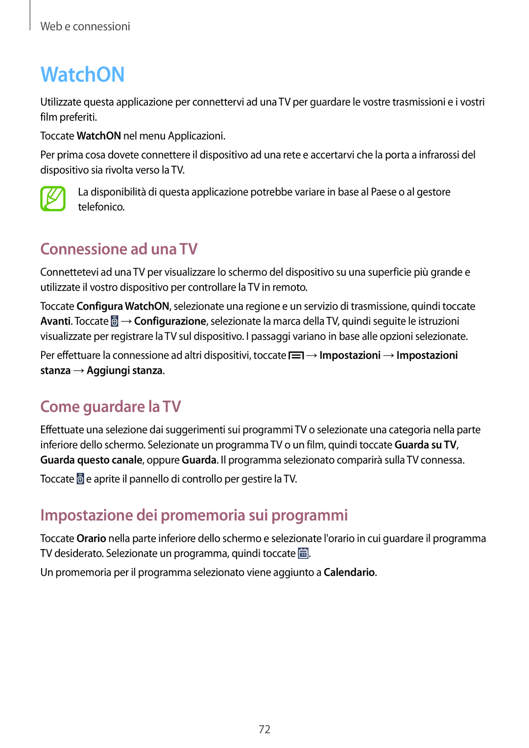 Samsung SM-P6050ZKAITV WatchON, Connessione ad una TV, Come guardare la TV, Impostazione dei promemoria sui programmi 