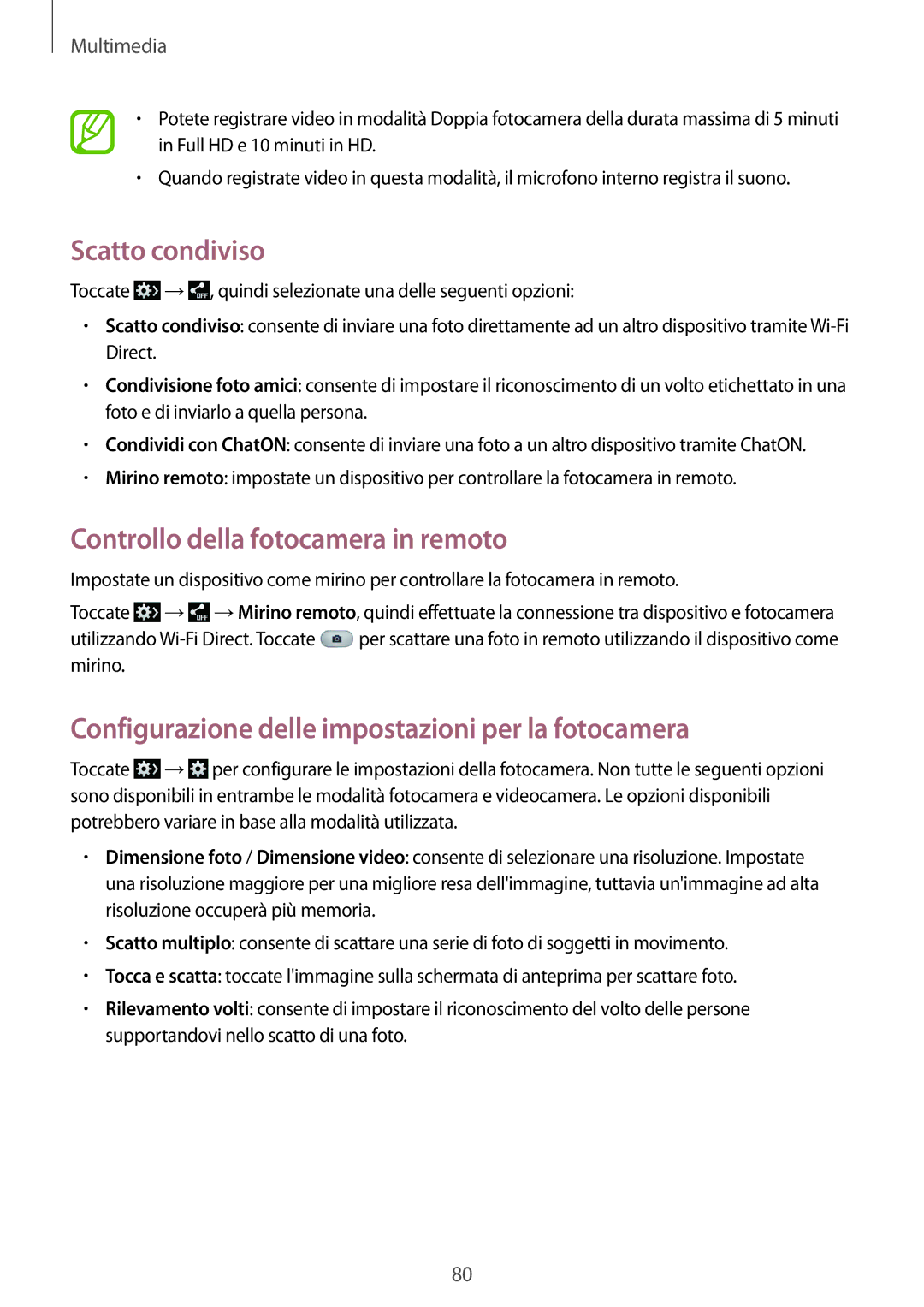 Samsung SM-P6050ZKAOMN, SM-P6050ZKAITV, SM-P6050ZWAITV manual Scatto condiviso, Controllo della fotocamera in remoto 