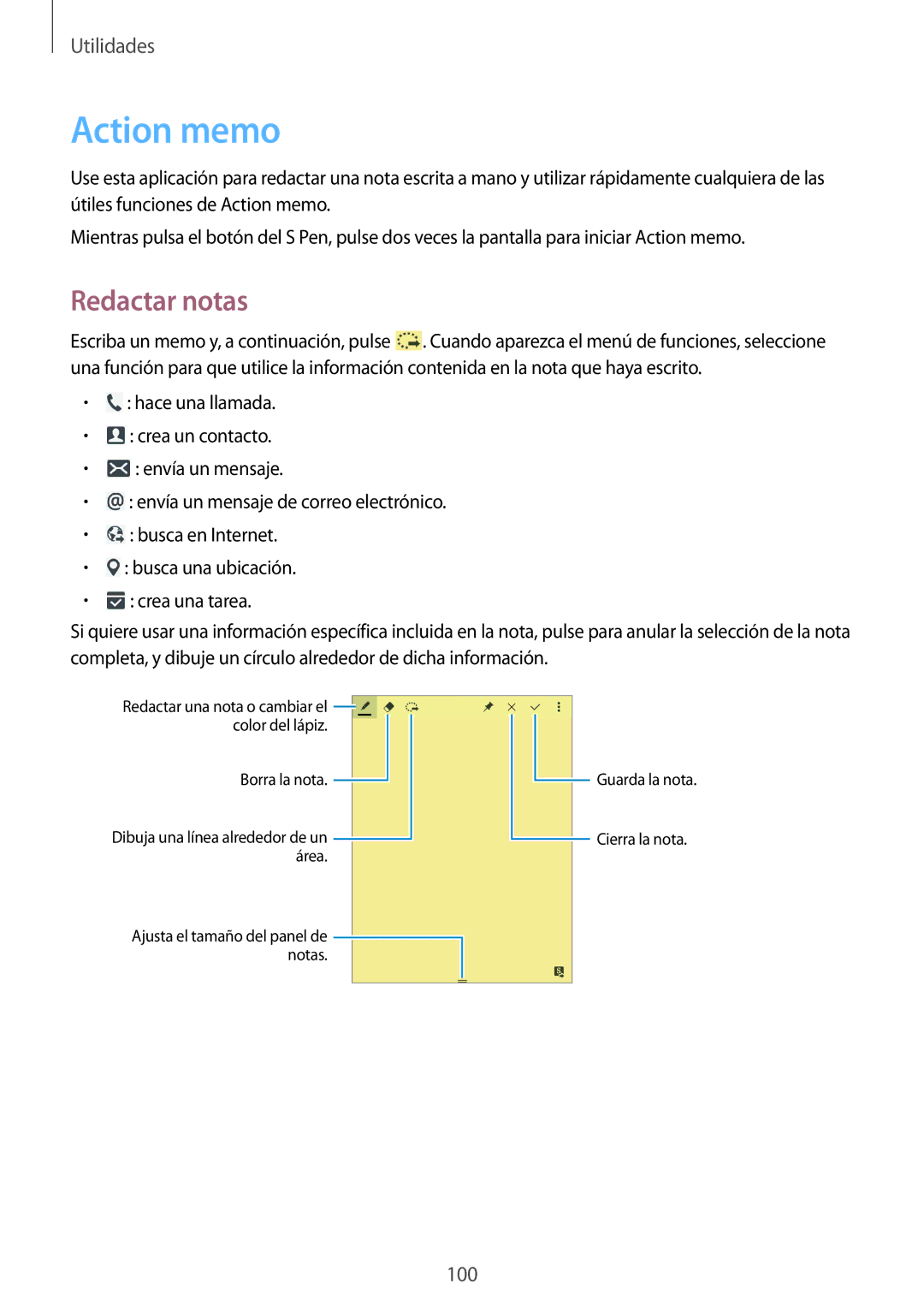 Samsung SM-P6050ZWAROM, SM-P6050ZKATMN, SM-P6050ZWATPH, SM-P6050ZKADBT, SM-P6050ZKAPHE manual Action memo, Redactar notas 