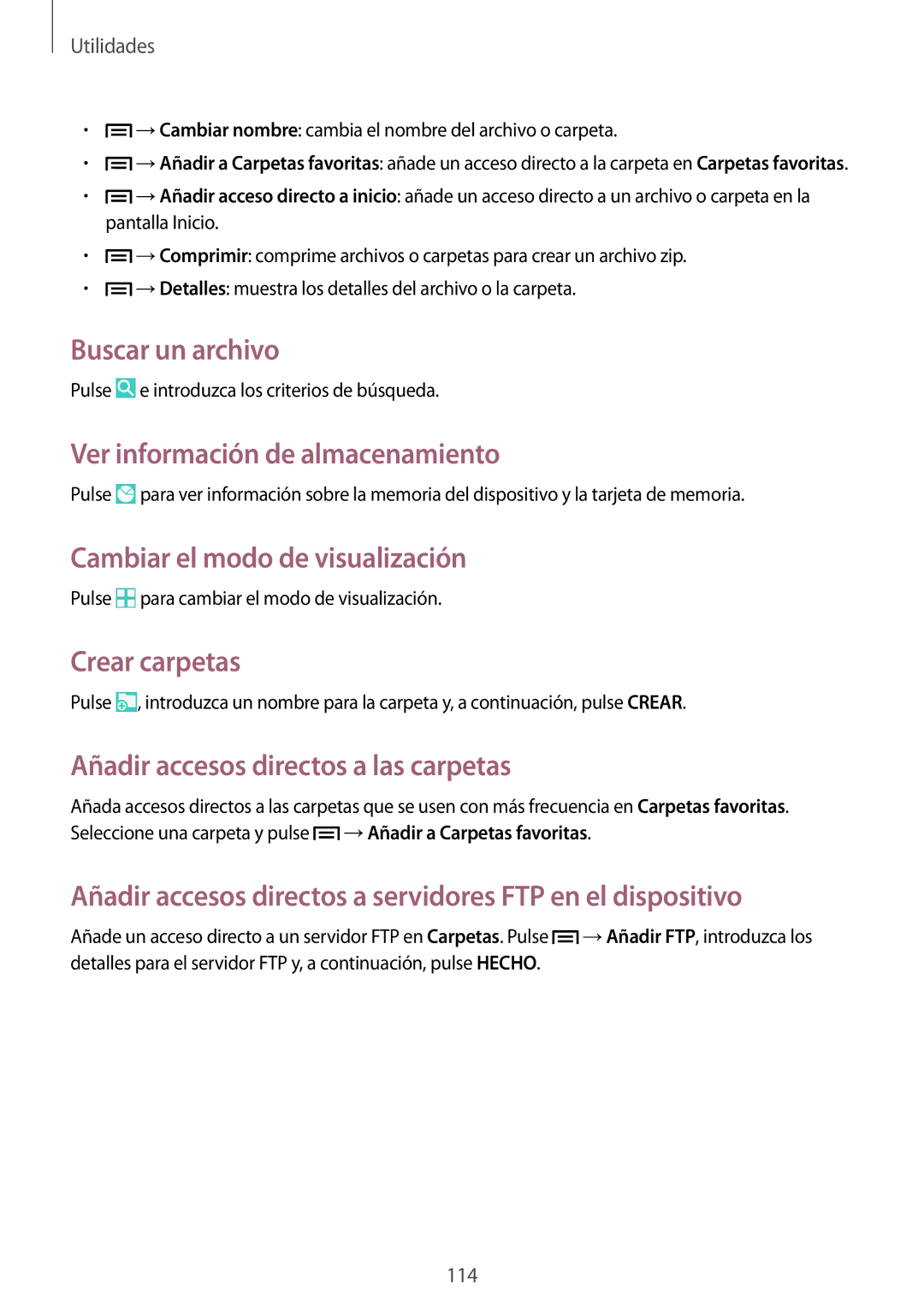 Samsung SM-P6050ZKADBT manual Buscar un archivo, Ver información de almacenamiento, Cambiar el modo de visualización 