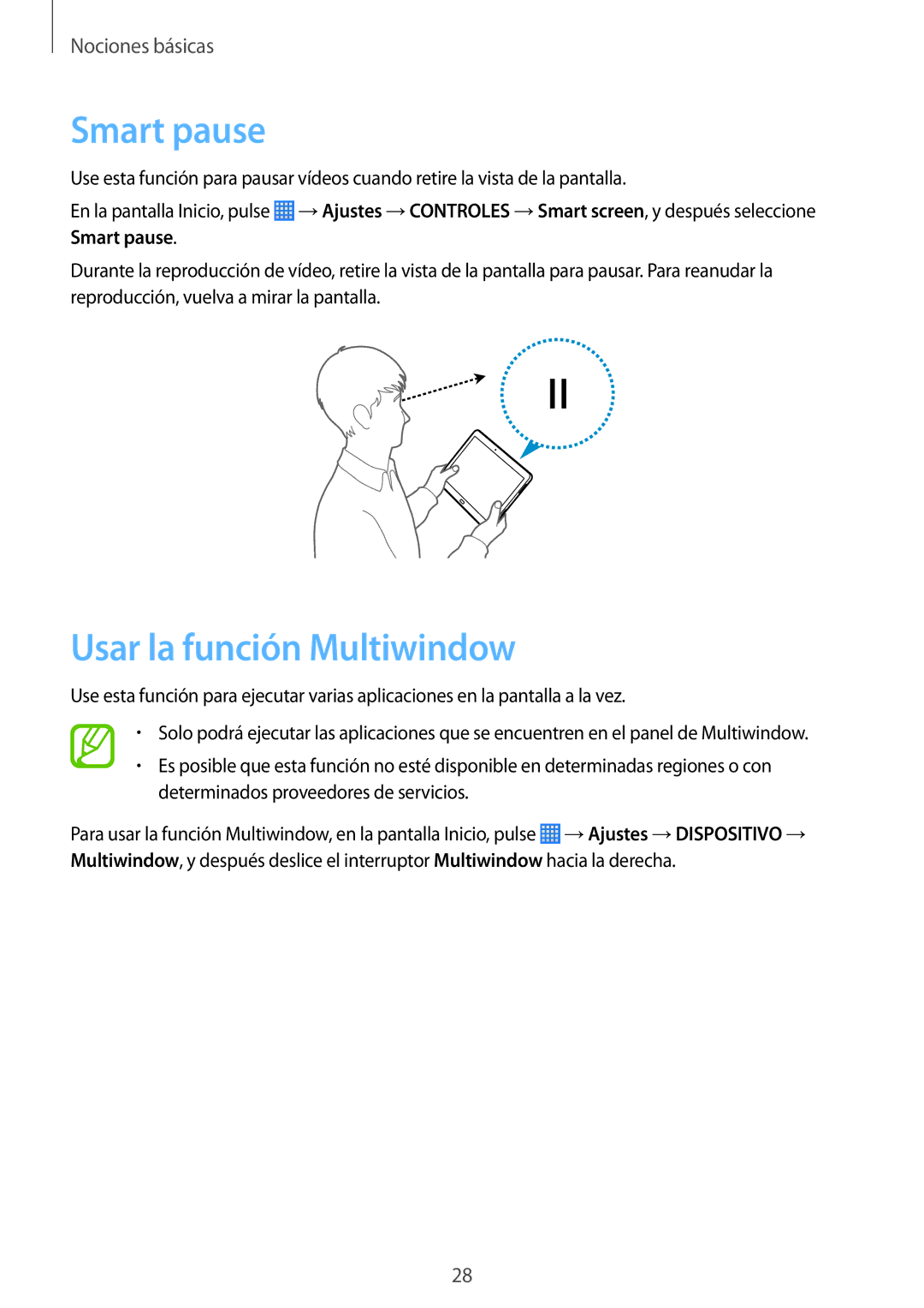 Samsung SM-P6050ZWAROM, SM-P6050ZKATMN, SM-P6050ZWATPH, SM-P6050ZKADBT manual Smart pause, Usar la función Multiwindow 