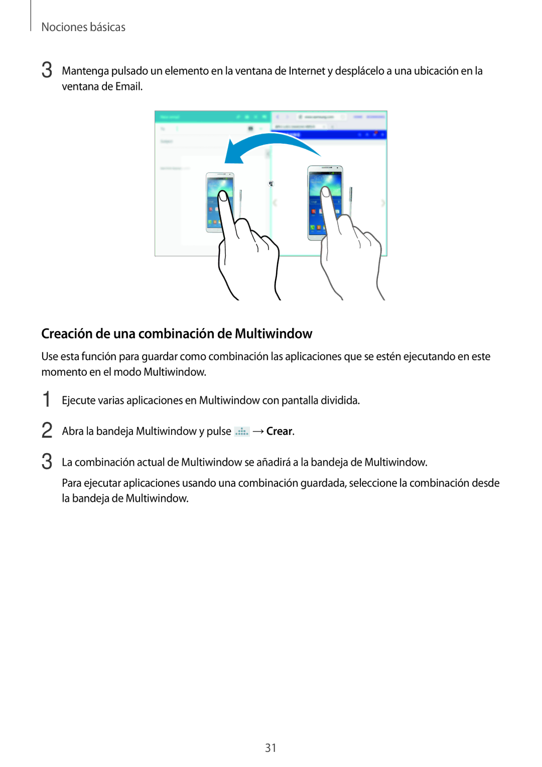 Samsung SM-P6050ZKEPHE, SM-P6050ZKATMN, SM-P6050ZWATPH, SM-P6050ZKADBT manual Creación de una combinación de Multiwindow 