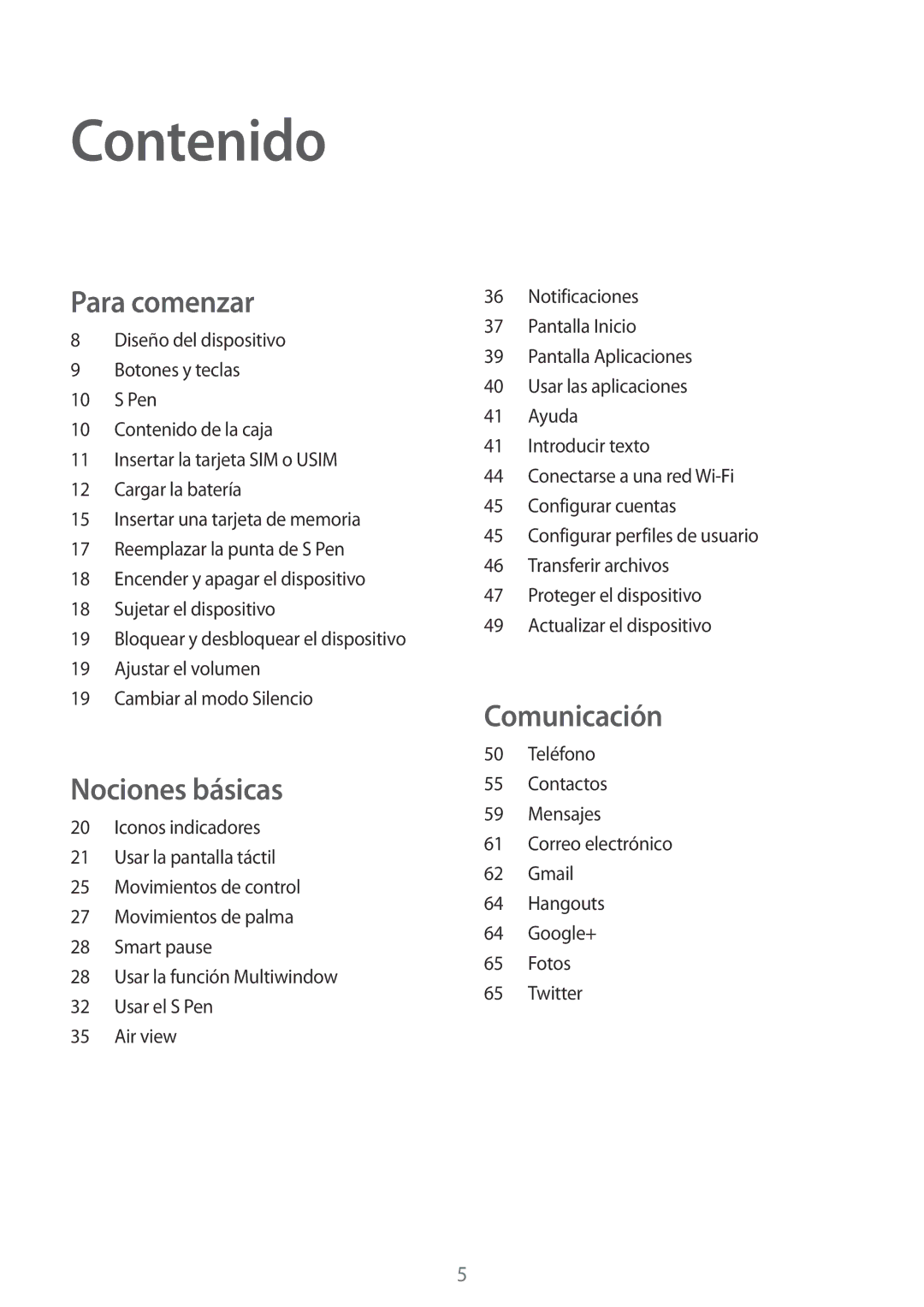 Samsung SM-P6050ZWEPHE, SM-P6050ZKATMN, SM-P6050ZWATPH, SM-P6050ZKADBT, SM-P6050ZKAPHE, SM-P6050ZWAROM manual Contenido 