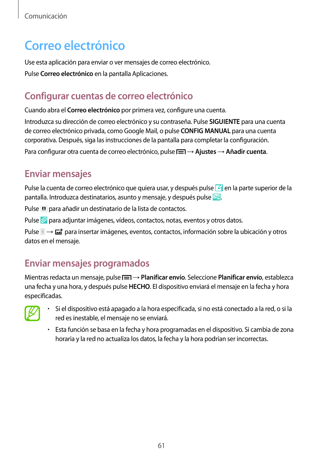 Samsung SM-P6050ZWEPHE, SM-P6050ZKATMN, SM-P6050ZWATPH manual Correo electrónico, Configurar cuentas de correo electrónico 