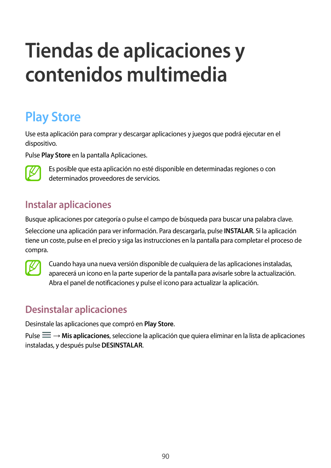 Samsung SM-P6050ZKADBT, SM-P6050ZKATMN, SM-P6050ZWATPH manual Tiendas de aplicaciones y contenidos multimedia, Play Store 