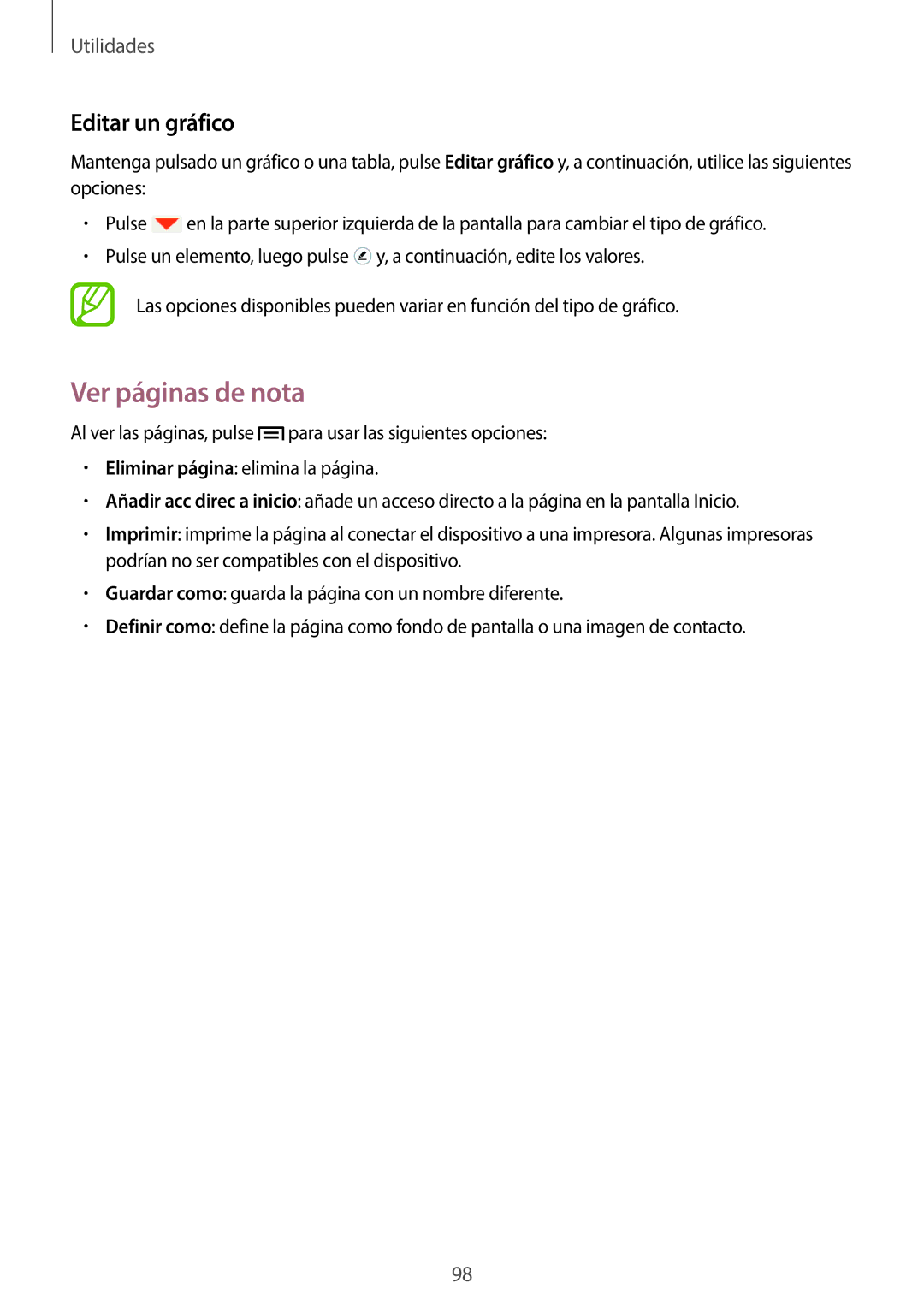 Samsung SM-P6050ZKADBT, SM-P6050ZKATMN, SM-P6050ZWATPH, SM-P6050ZKAPHE, SM-P6050ZWAROM Ver páginas de nota, Editar un gráfico 