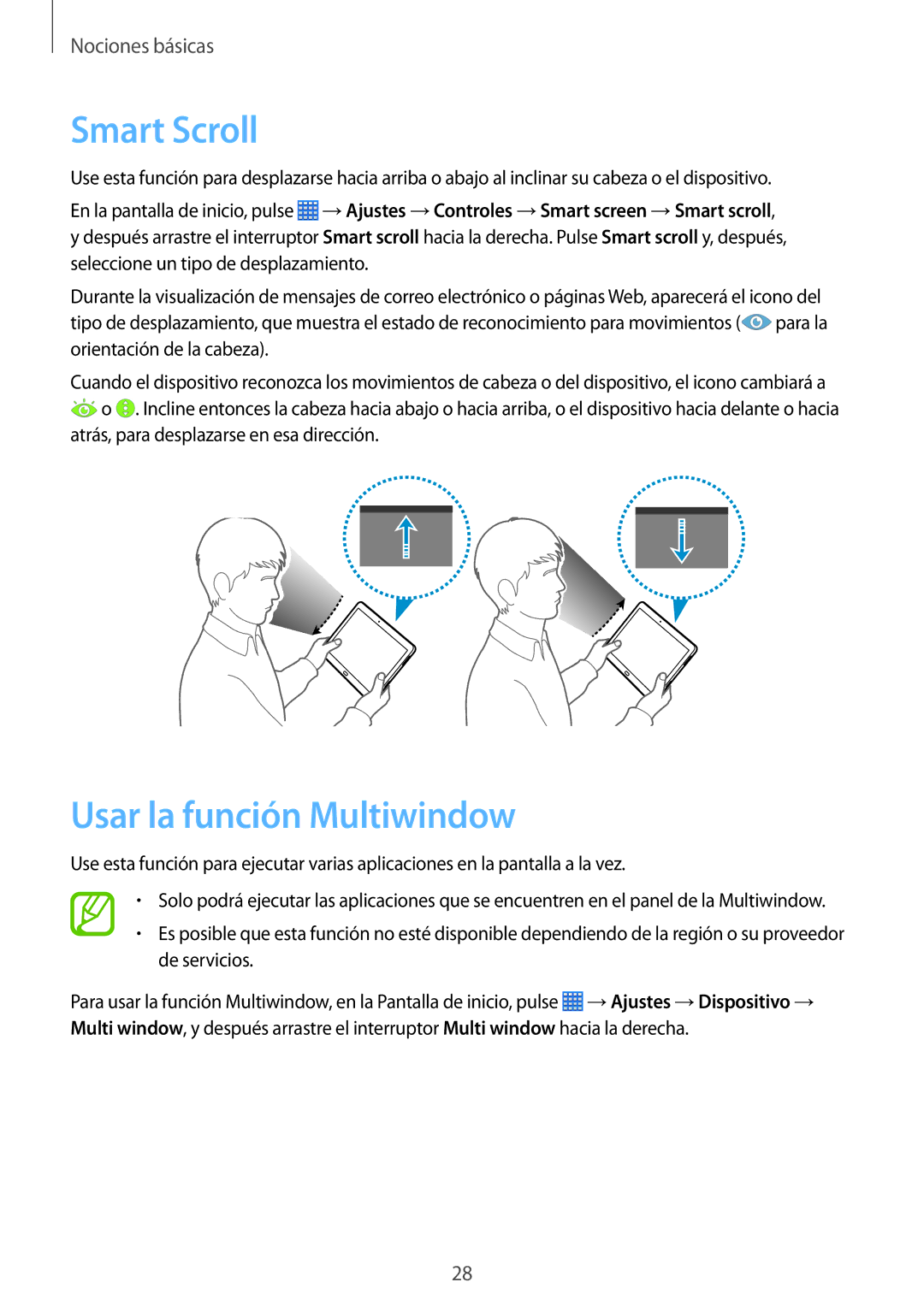 Samsung SM-P6050ZWAROM, SM-P6050ZKATMN, SM-P6050ZWATPH, SM-P6050ZKADBT manual Smart Scroll, Usar la función Multiwindow 