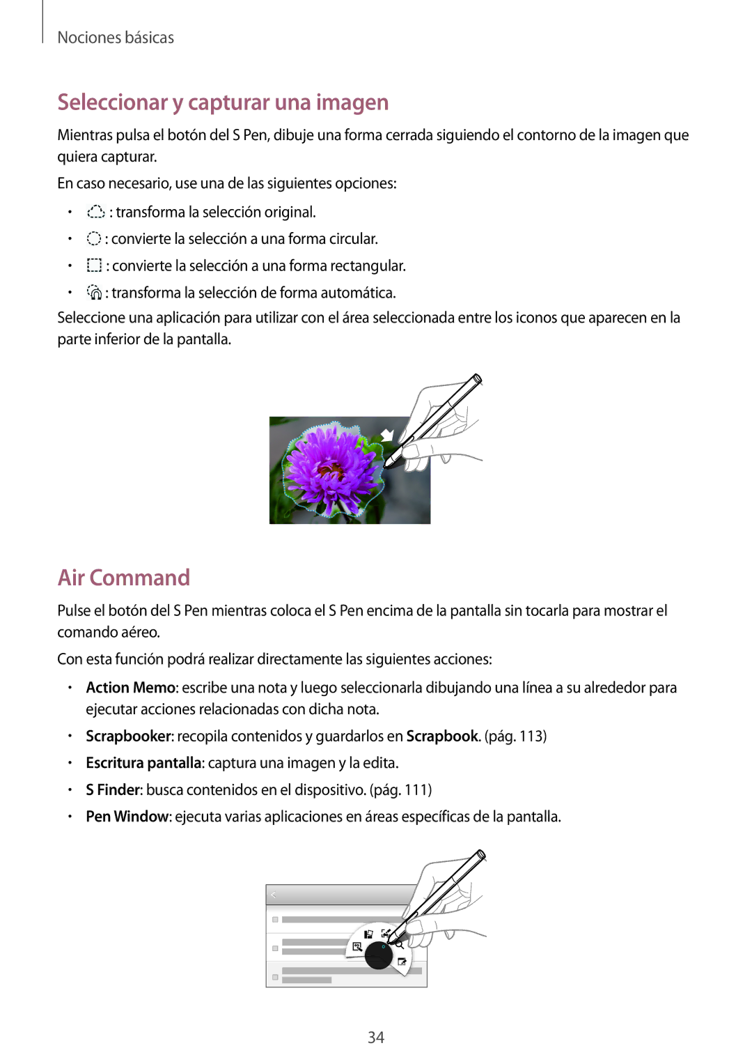 Samsung SM-P6050ZKADBT, SM-P6050ZKATMN, SM-P6050ZWATPH, SM-P6050ZKAPHE manual Seleccionar y capturar una imagen, Air Command 