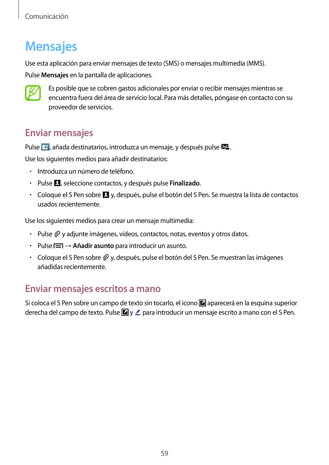 Samsung SM-P6050ZKAPHE, SM-P6050ZKATMN, SM-P6050ZWATPH, SM-P6050ZKADBT manual Mensajes, Enviar mensajes escritos a mano 