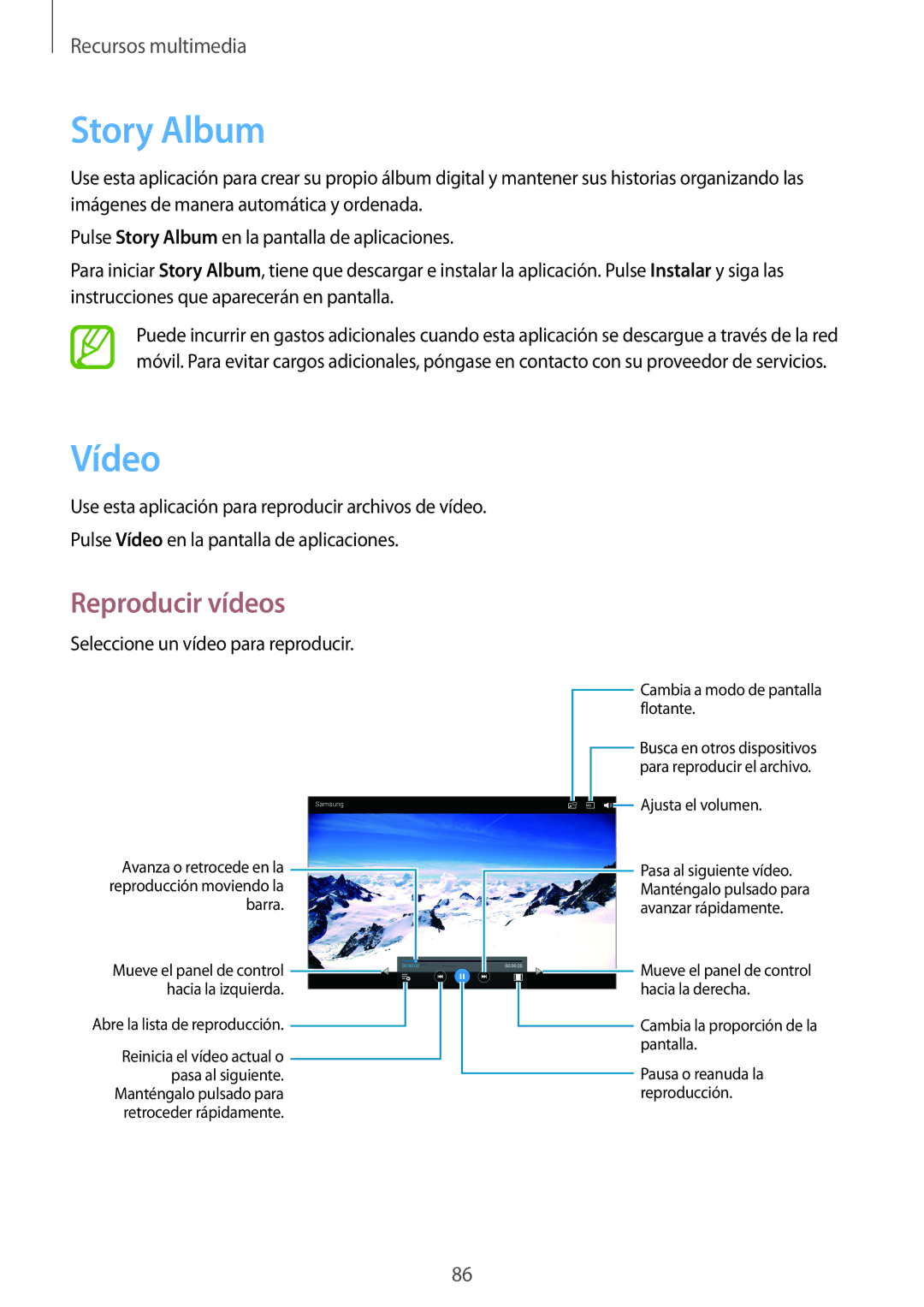 Samsung SM-P6050ZKAXEO, SM-P6050ZKATMN, SM-P6050ZWATPH, SM-P6050ZKADBT, SM-P6050ZKAPHE, SM-P6050ZWAROM manual Story Album, Vídeo 