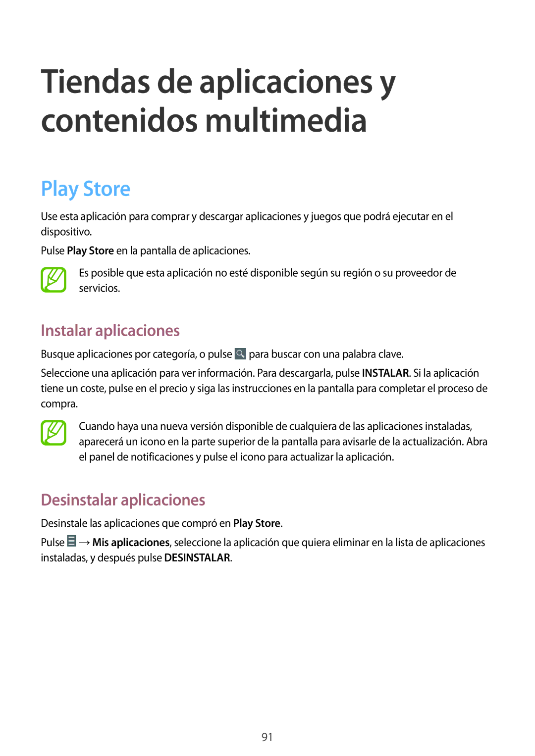 Samsung SM-P6050ZKAPHE, SM-P6050ZKATMN, SM-P6050ZWATPH manual Tiendas de aplicaciones y contenidos multimedia, Play Store 