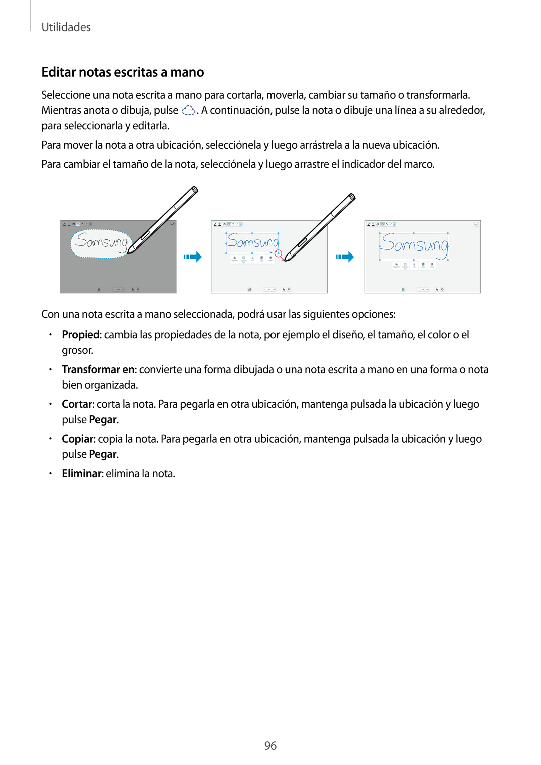 Samsung SM-P6050ZKATMN, SM-P6050ZWATPH, SM-P6050ZKADBT, SM-P6050ZKAPHE, SM-P6050ZWAROM manual Editar notas escritas a mano 