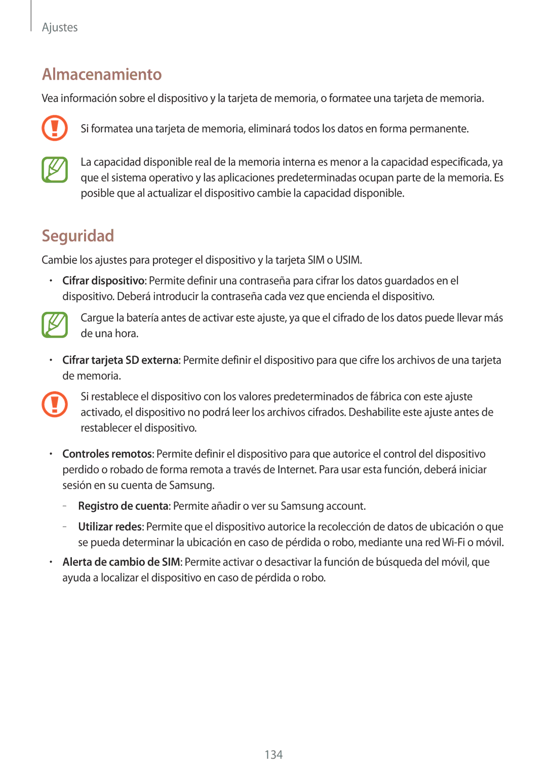 Samsung SM-P6050ZKAXEO, SM-P6050ZKATMN, SM-P6050ZWATPH, SM-P6050ZKADBT, SM-P6050ZKAPHE manual Almacenamiento, Seguridad 