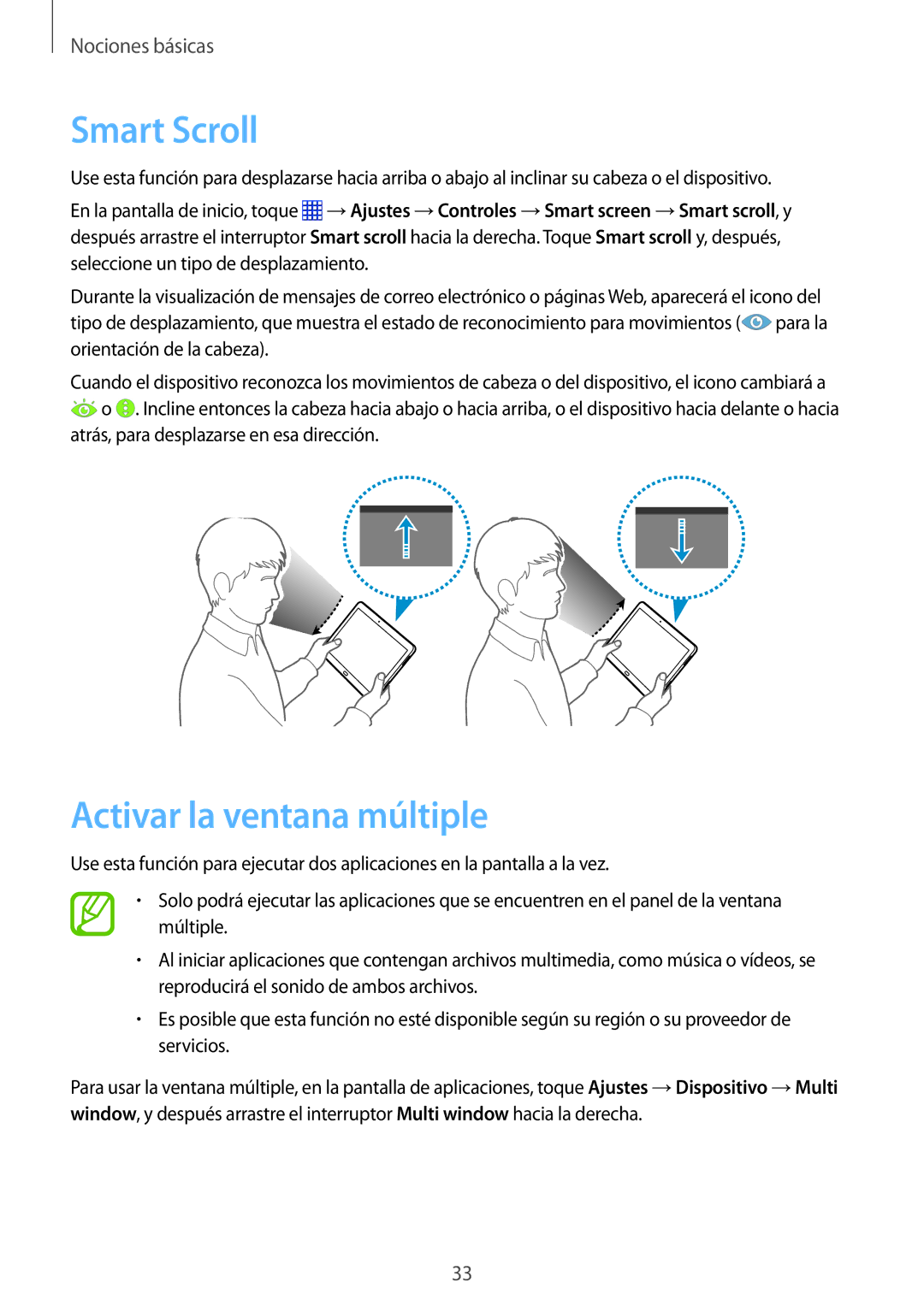 Samsung SM-P6050ZWATPH, SM-P6050ZKATMN, SM-P6050ZKADBT, SM-P6050ZKAPHE manual Smart Scroll, Activar la ventana múltiple 