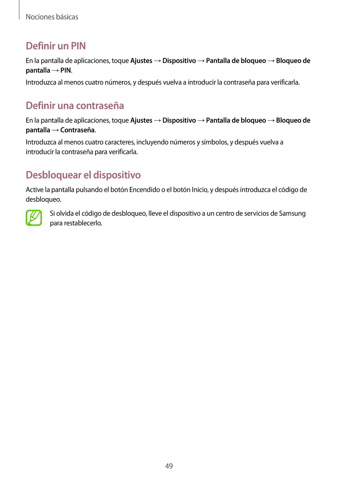 Samsung SM-P6050ZWATPH, SM-P6050ZKATMN, SM-P6050ZKADBT Definir un PIN, Definir una contraseña, Desbloquear el dispositivo 