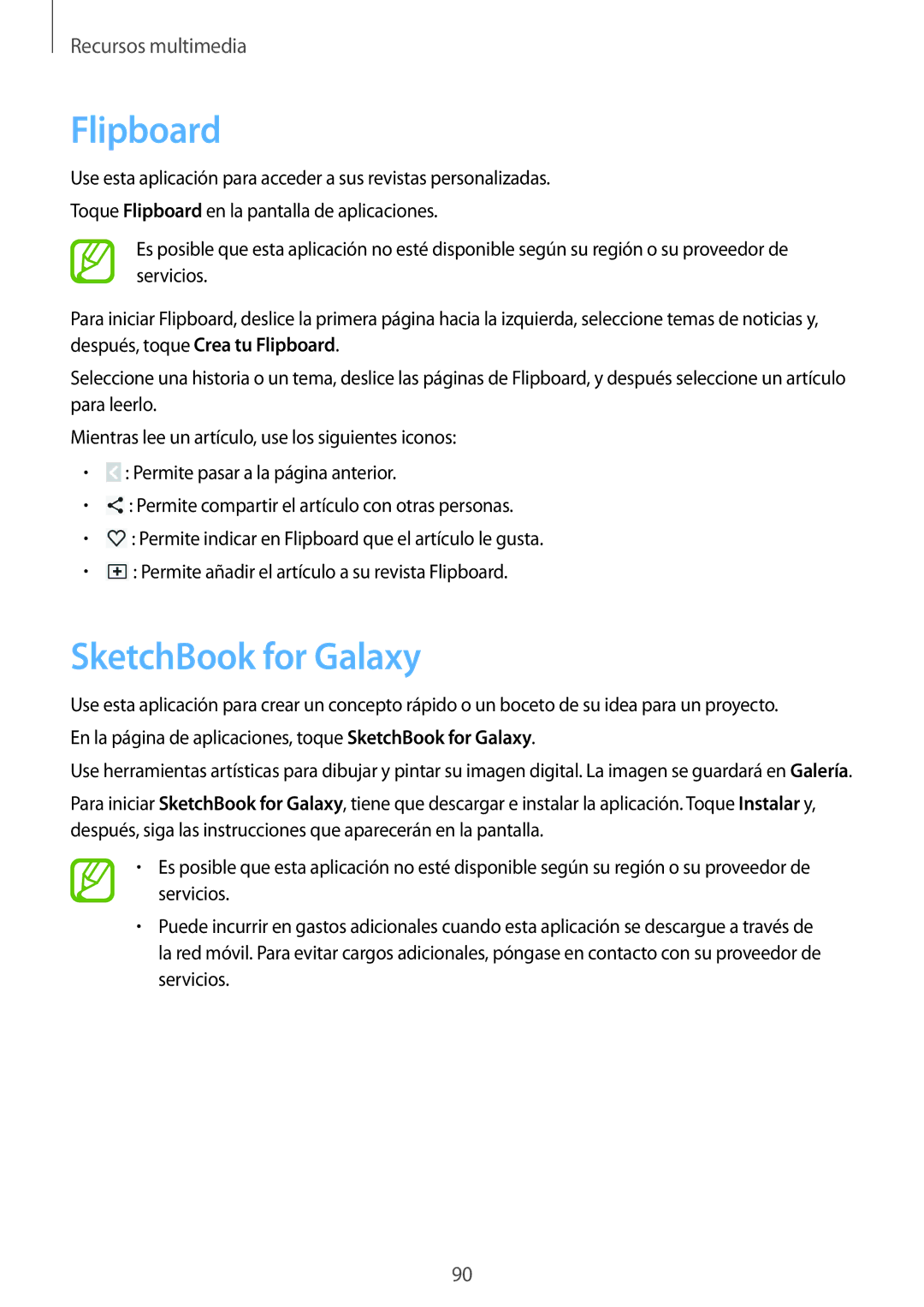 Samsung SM-P6050ZKADBT, SM-P6050ZKATMN, SM-P6050ZWATPH, SM-P6050ZKAPHE, SM-P6050ZWAROM manual Flipboard, SketchBook for Galaxy 