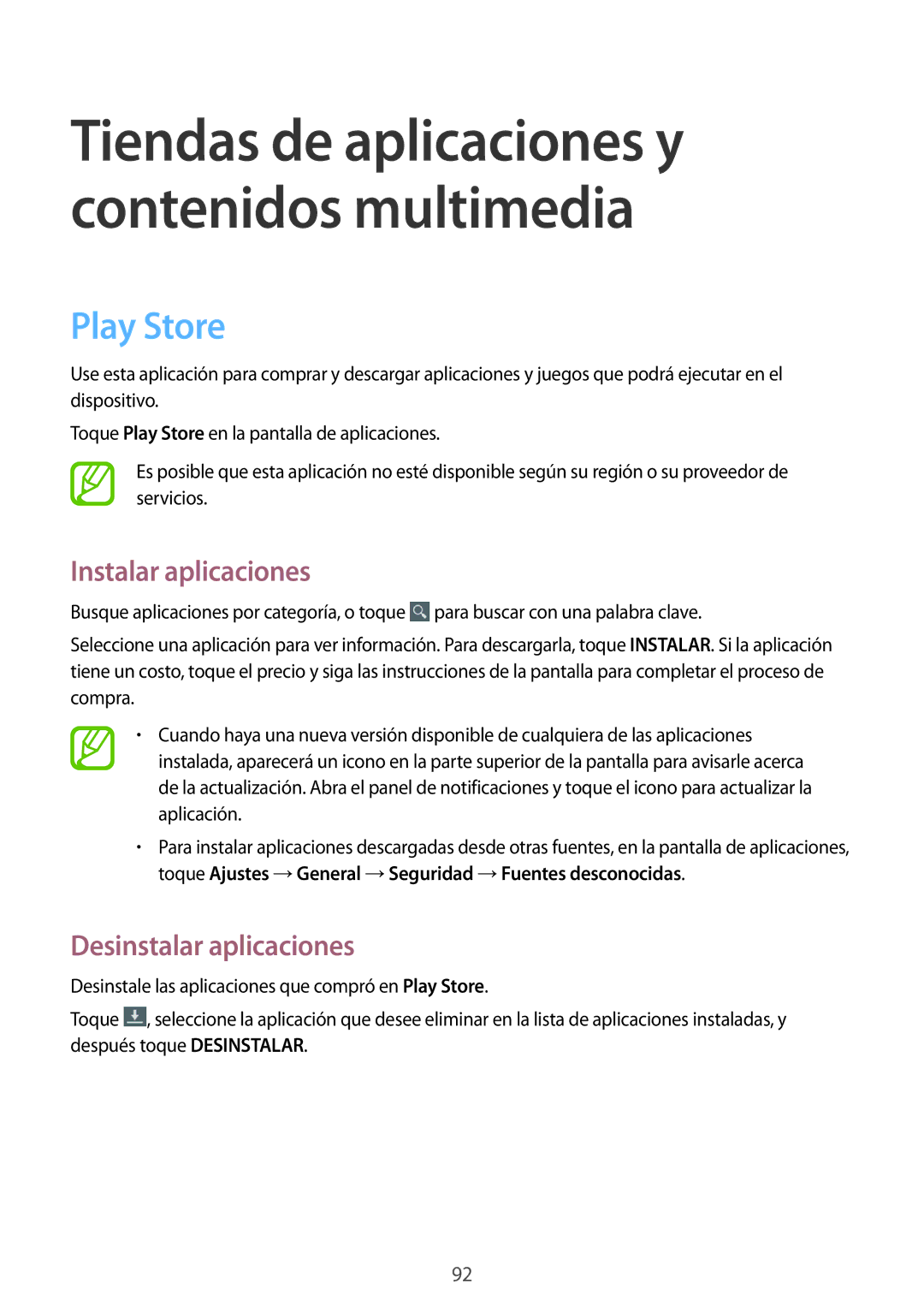 Samsung SM-P6050ZWAROM, SM-P6050ZKATMN, SM-P6050ZWATPH manual Tiendas de aplicaciones y contenidos multimedia, Play Store 