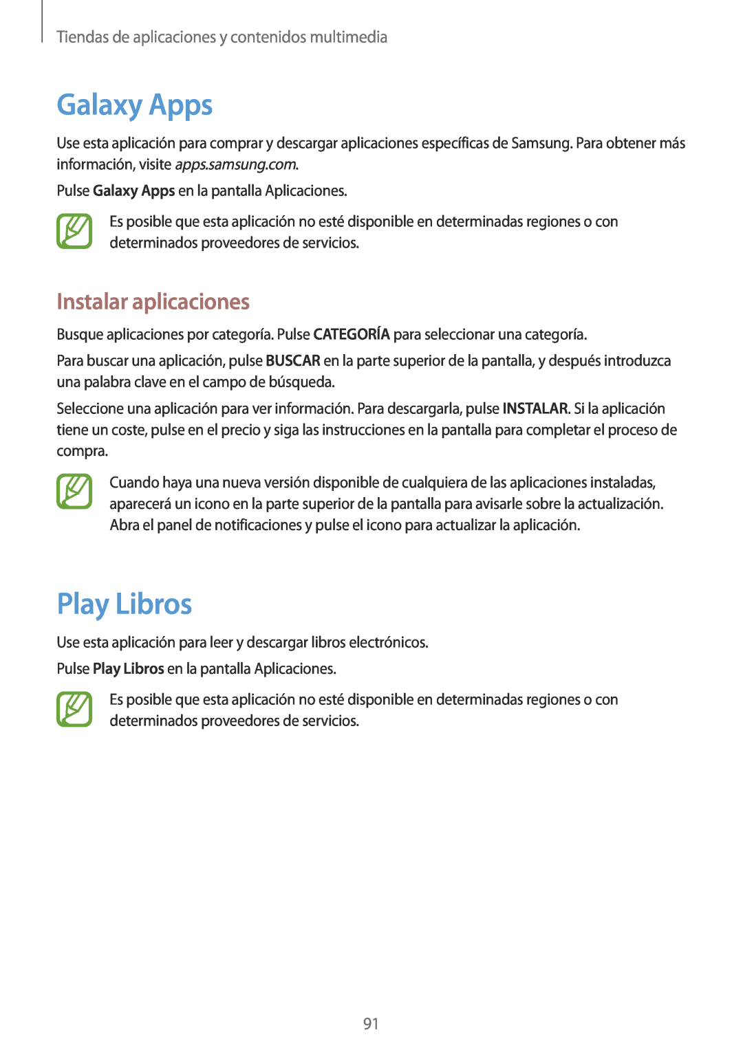 Samsung SM-P6050ZKAPHE Galaxy Apps, Play Libros, Tiendas de aplicaciones y contenidos multimedia, Instalar aplicaciones 