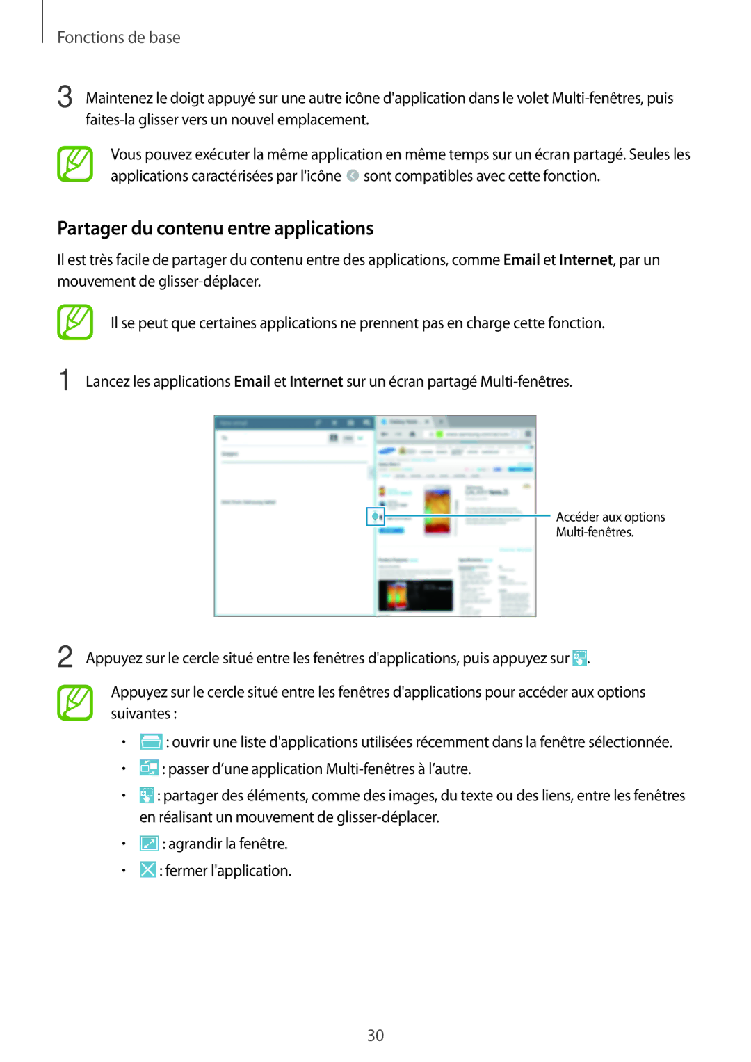 Samsung SM-P6050ZKAXEF, SM-P6050ZWAXEF manual Partager du contenu entre applications 