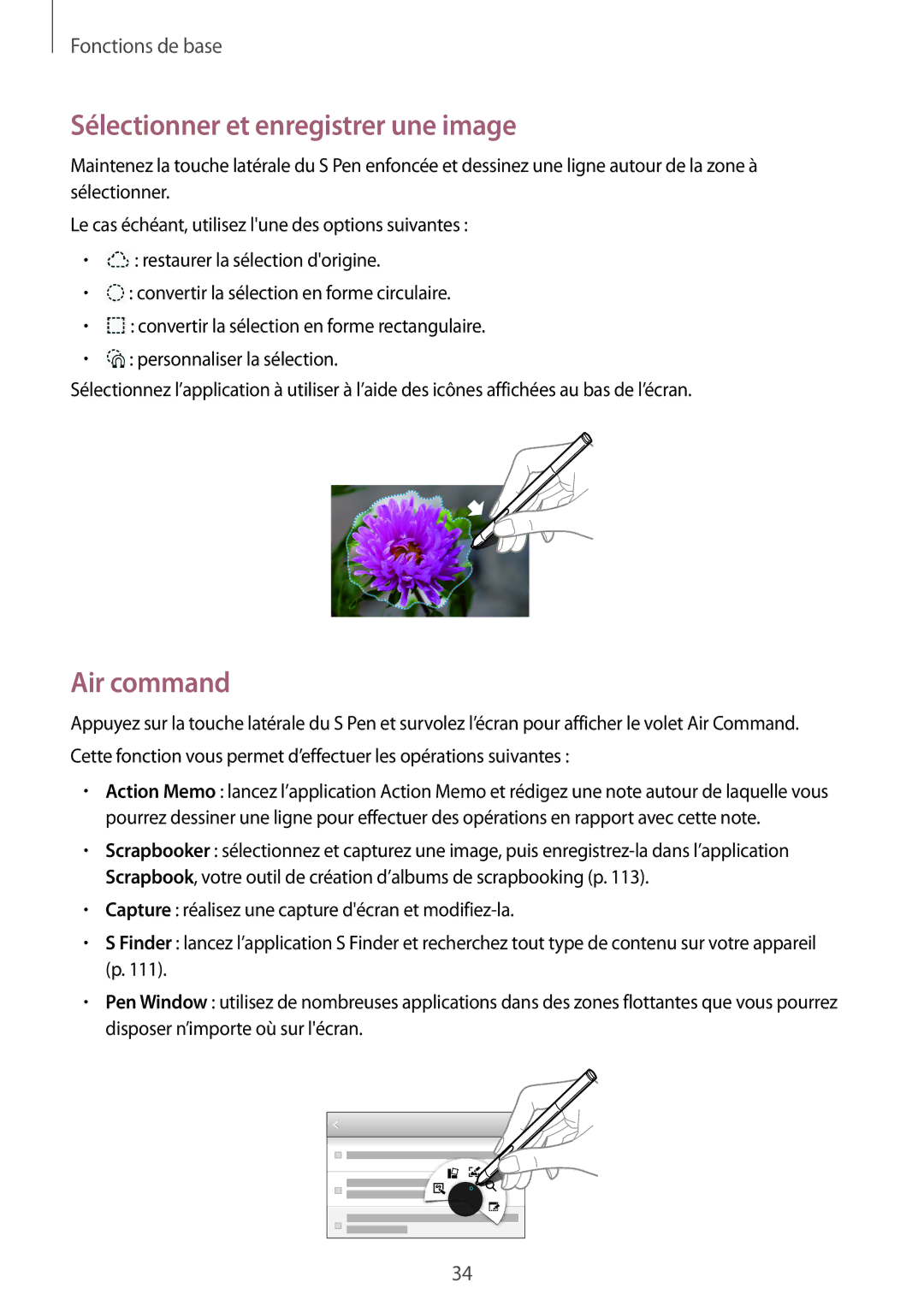 Samsung SM-P6050ZKAXEF, SM-P6050ZWAXEF manual Sélectionner et enregistrer une image, Air command 