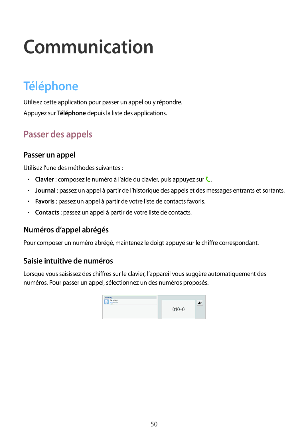 Samsung SM-P6050ZKAXEF Téléphone, Passer des appels, Passer un appel, Numéros d’appel abrégés, Saisie intuitive de numéros 