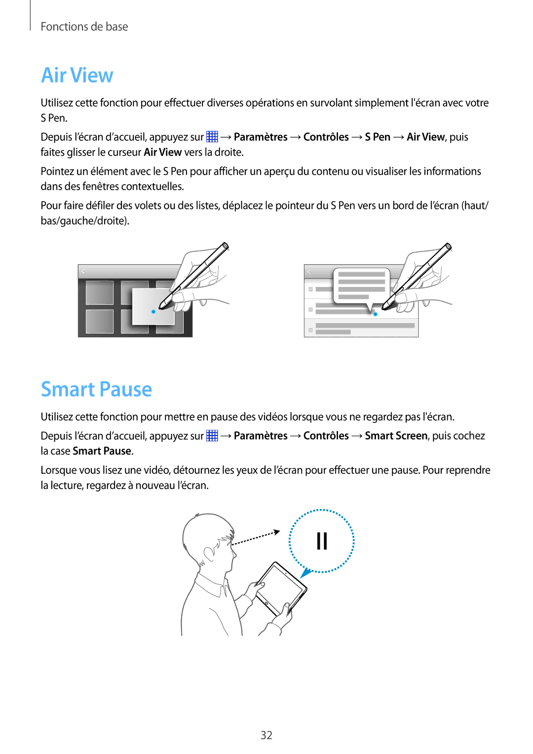 Samsung SM-P6050ZKAXEF, SM-P6050ZWAXEF manual Air View, Smart Pause 