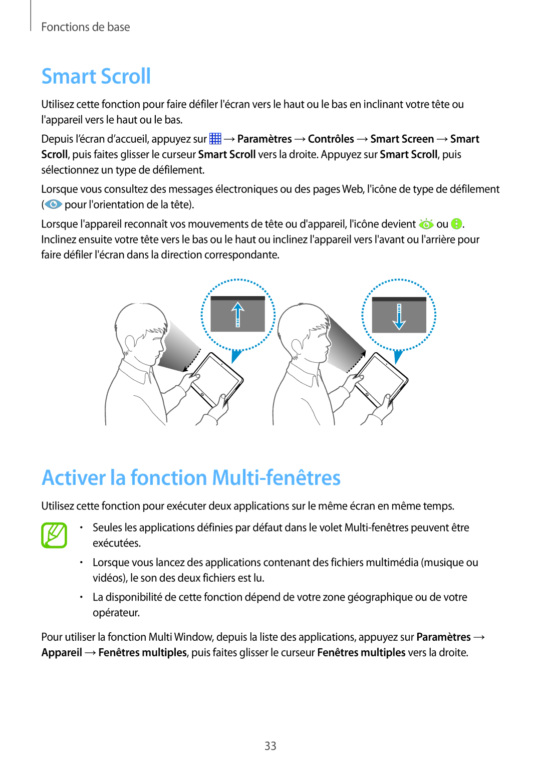 Samsung SM-P6050ZWAXEF, SM-P6050ZKAXEF manual Smart Scroll, Activer la fonction Multi-fenêtres 