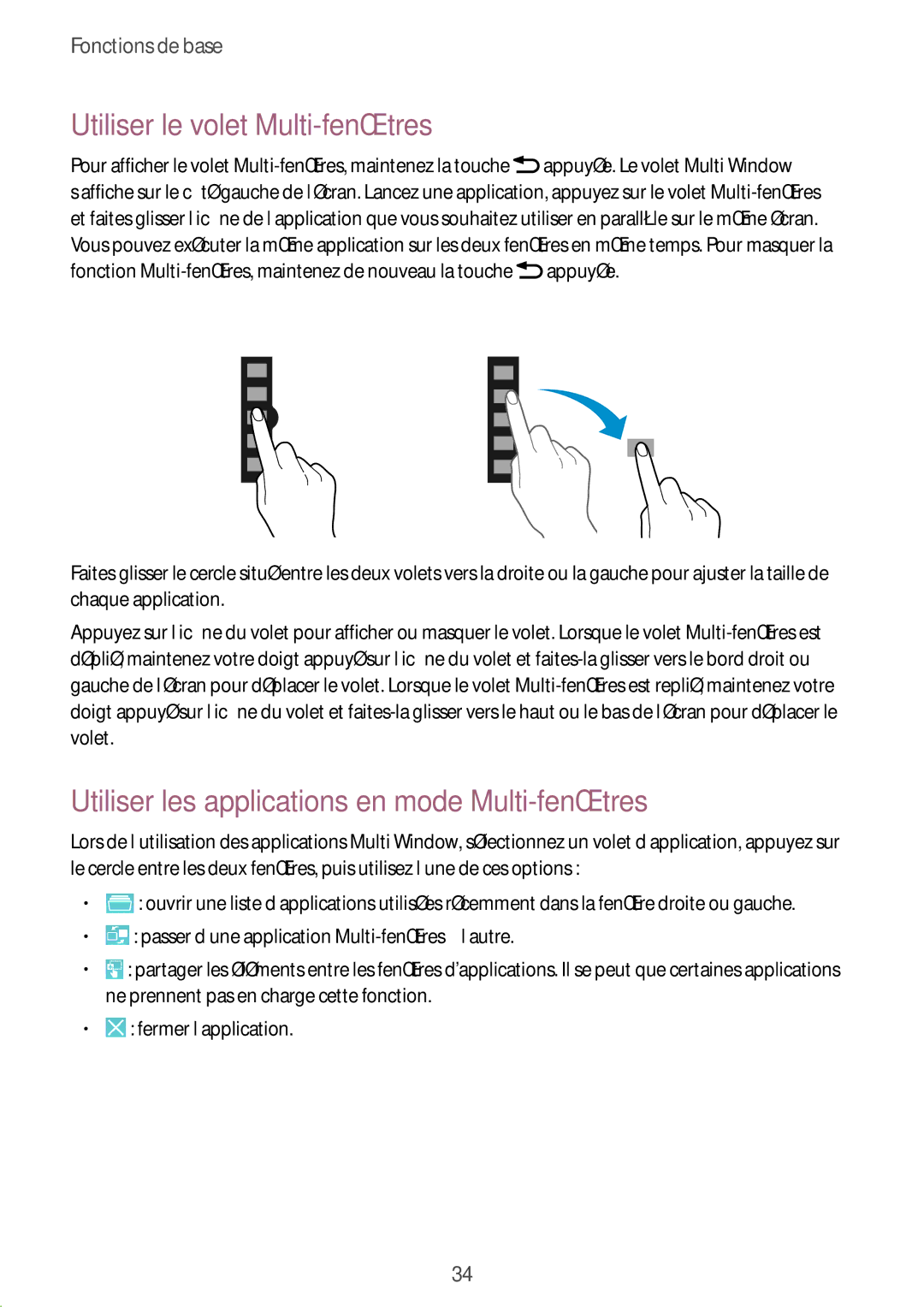 Samsung SM-P6050ZKAXEF, SM-P6050ZWAXEF Utiliser le volet Multi-fenêtres, Utiliser les applications en mode Multi-fenêtres 