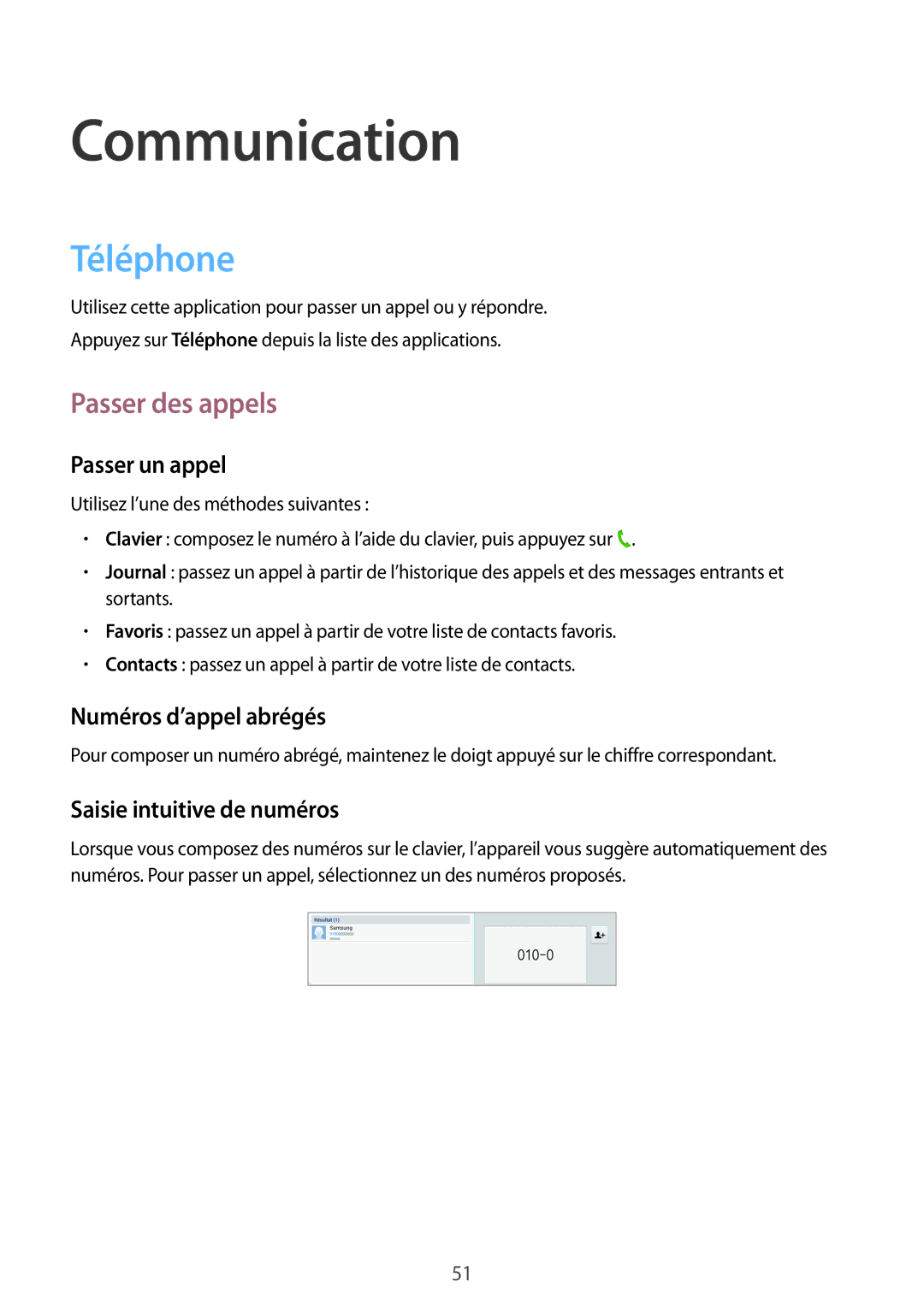 Samsung SM-P6050ZWAXEF Téléphone, Passer des appels, Passer un appel, Numéros d’appel abrégés, Saisie intuitive de numéros 