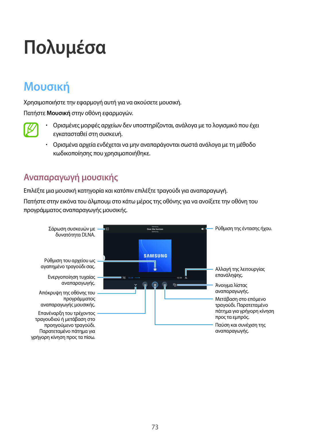 Samsung SM-P6050ZKAEUR, SM-P6050ZWAEUR manual Πολυμέσα, Μουσική, Αναπαραγωγή μουσικής 