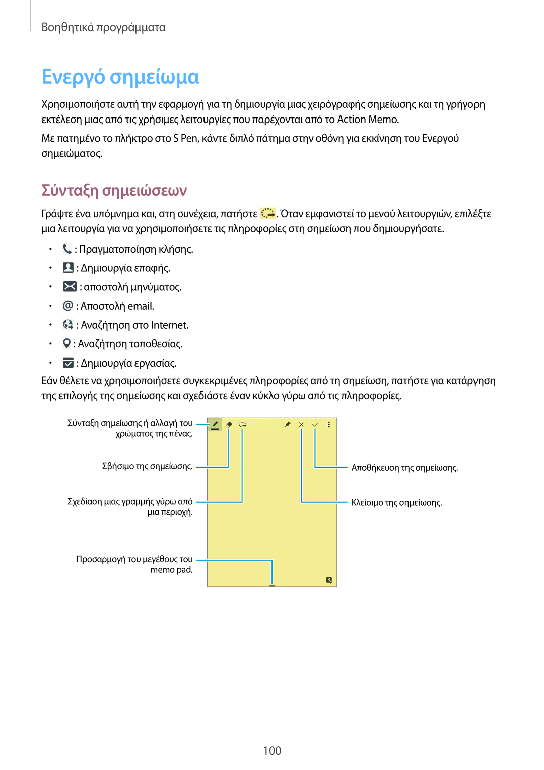 Samsung SM-P6050ZWAEUR, SM-P6050ZKAEUR manual Ενεργό σημείωμα, Σύνταξη σημειώσεων 