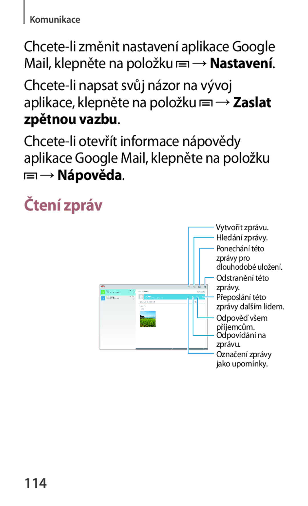 Samsung SM-P6050ZKAROM, SM-P6050ZWAITV, SM-P6050ZWAEUR, SM-P6050ZWAATO, SM-P6050ZKAEUR manual Zpětnou vazbu, →Nápověda, 114 