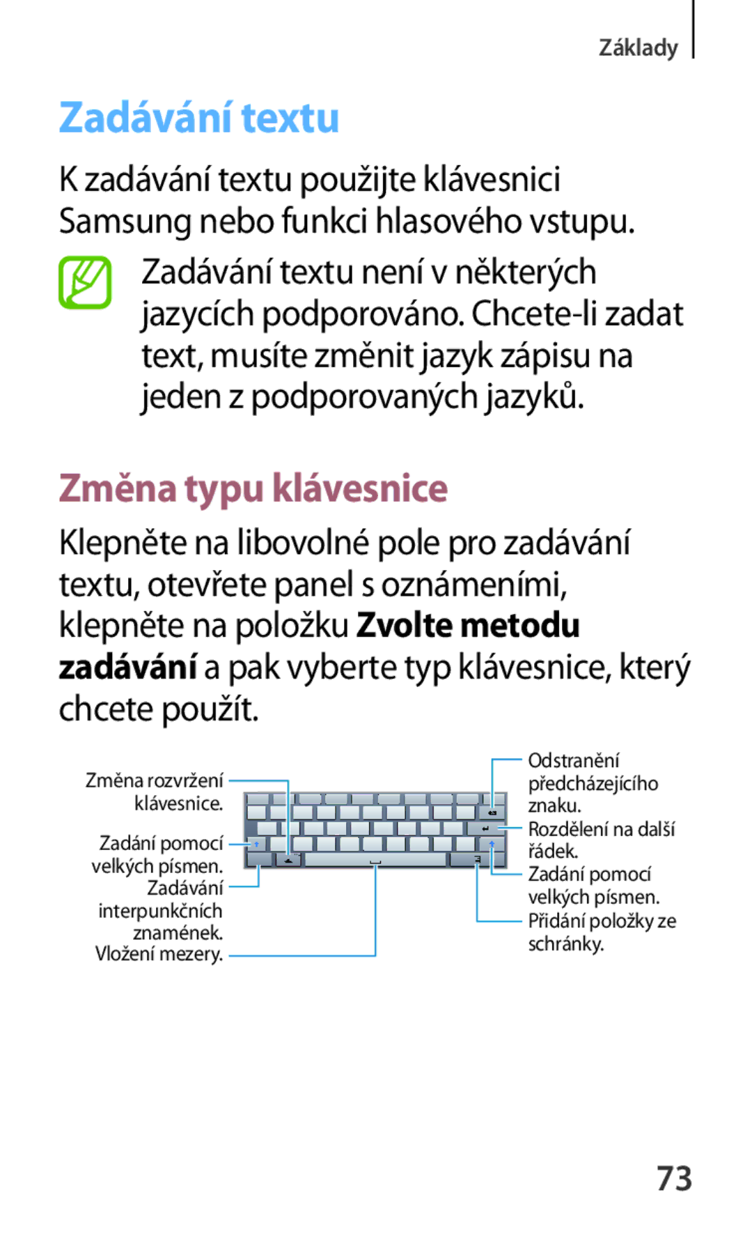 Samsung SM-P6050ZWEXEZ, SM-P6050ZWAITV, SM-P6050ZWAEUR, SM-P6050ZWAATO, SM-P6050ZKAEUR Zadávání textu, Změna typu klávesnice 