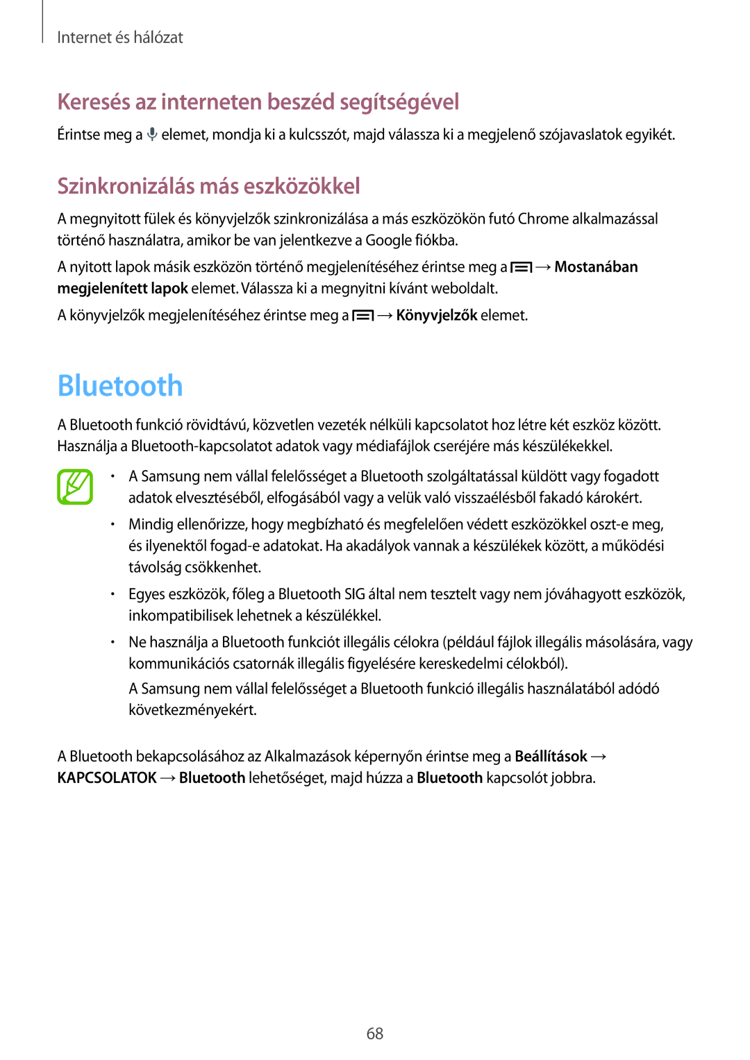 Samsung SM-P6050ZWAATO, SM-P6050ZWAITV, SM-P6050ZWAEUR, SM-P6050ZKAEUR manual Bluetooth, Szinkronizálás más eszközökkel 