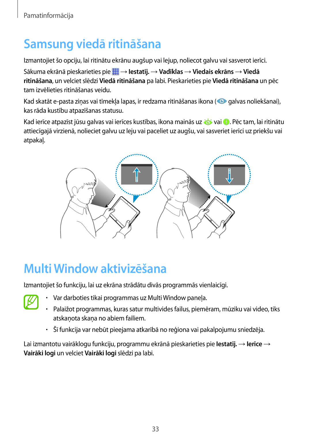 Samsung SM-P6050ZKASEB, SM-P6050ZWASEB, SM-P6050ZKESEB, SM-P6050ZWESEB Samsung viedā ritināšana, Multi Window aktivizēšana 