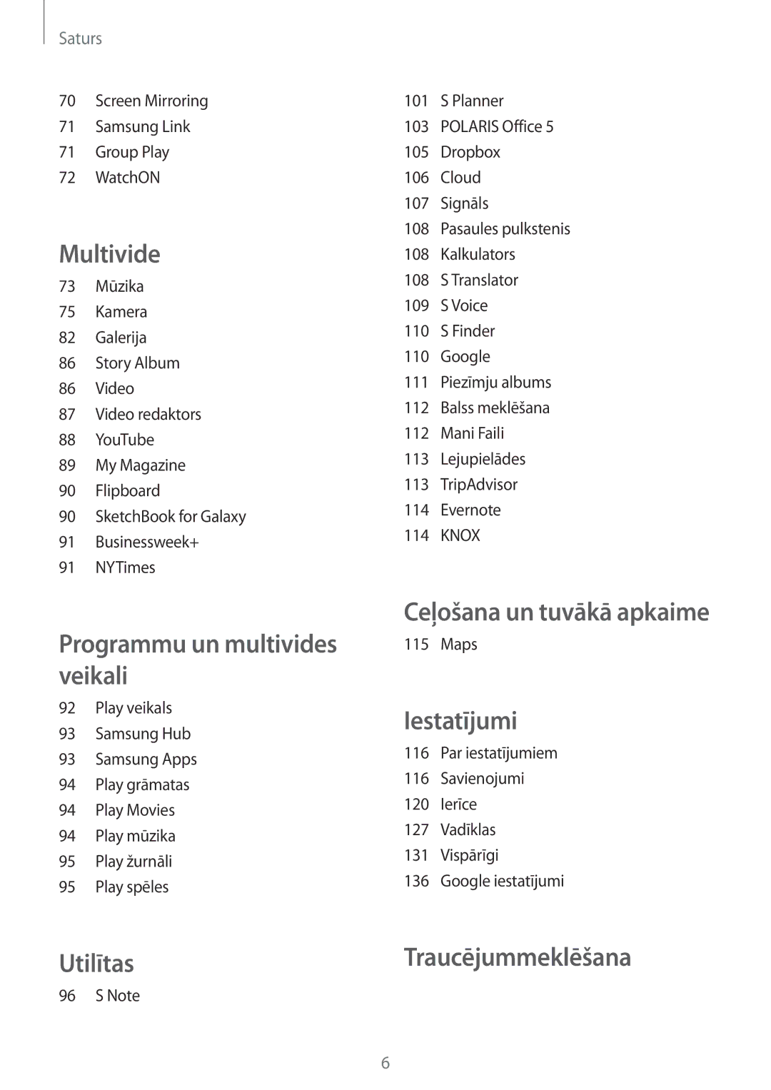 Samsung SM-P6050ZKESEB, SM-P6050ZWASEB, SM-P6050ZKASEB, SM-P6050ZWESEB manual Ceļošana un tuvākā apkaime 