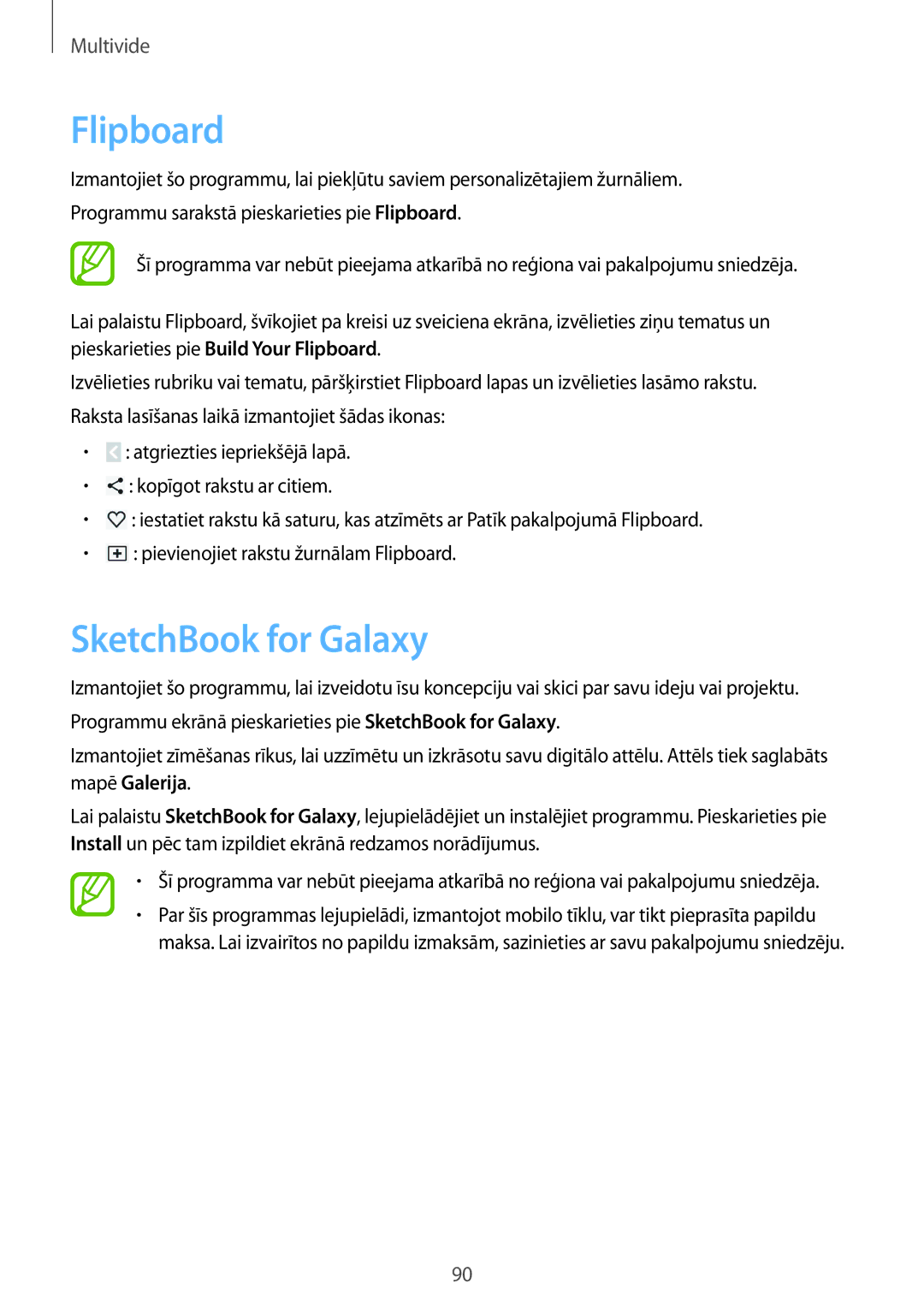 Samsung SM-P6050ZKESEB, SM-P6050ZWASEB, SM-P6050ZKASEB, SM-P6050ZWESEB manual Flipboard, SketchBook for Galaxy 