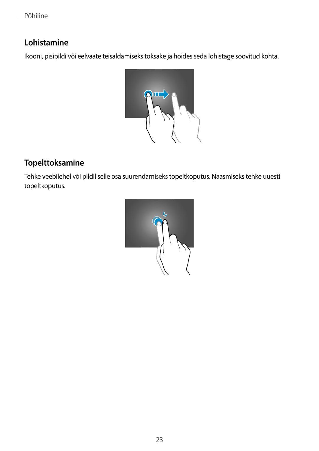 Samsung SM-P6050ZWESEB, SM-P6050ZWASEB, SM-P6050ZKASEB, SM-P6050ZKESEB manual Lohistamine, Topelttoksamine 