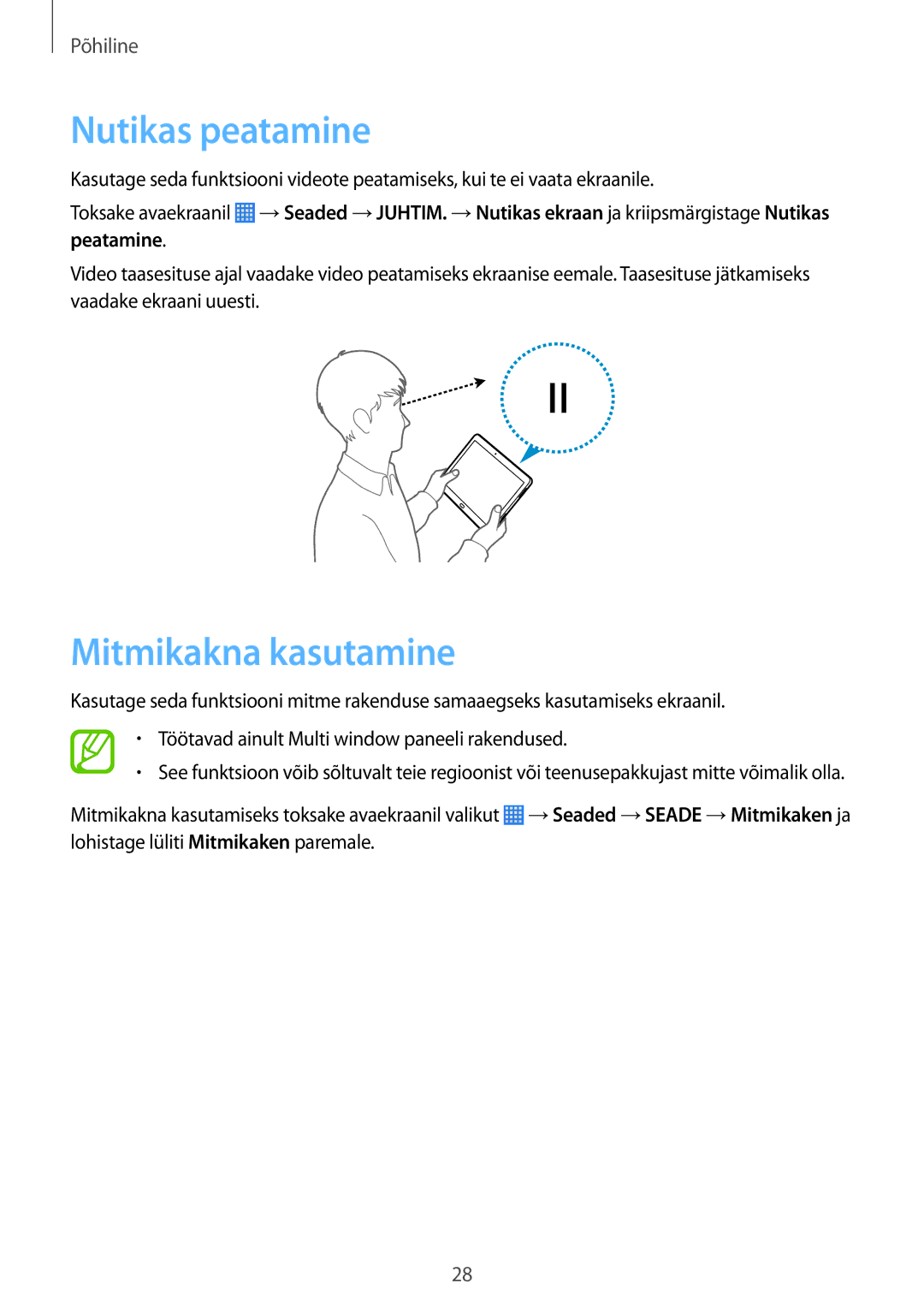 Samsung SM-P6050ZWASEB, SM-P6050ZKASEB, SM-P6050ZKESEB, SM-P6050ZWESEB manual Nutikas peatamine, Mitmikakna kasutamine 