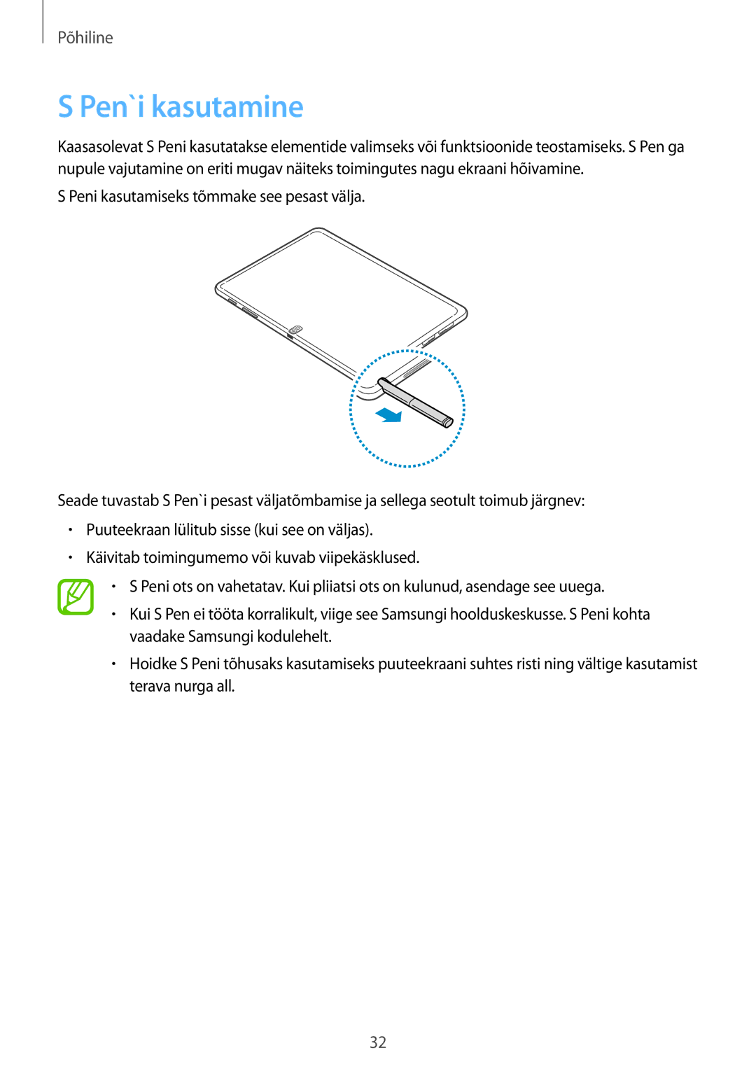 Samsung SM-P6050ZWASEB, SM-P6050ZKASEB, SM-P6050ZKESEB, SM-P6050ZWESEB manual Pen`i kasutamine 