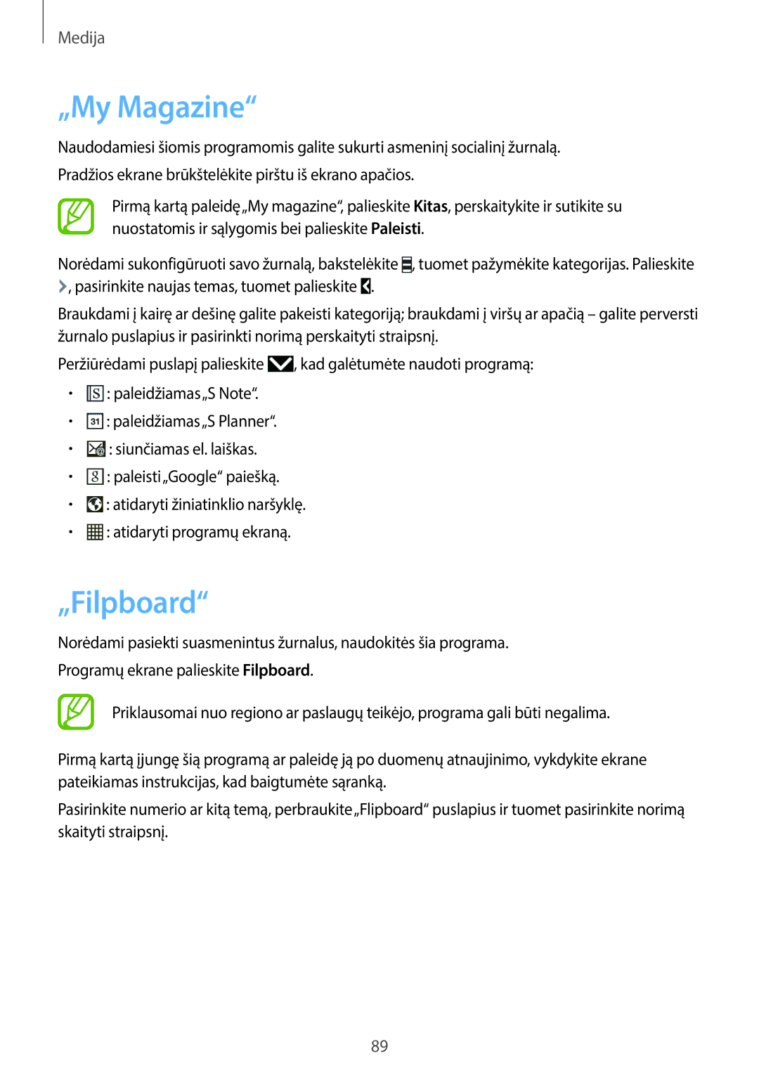 Samsung SM-P6050ZKASEB, SM-P6050ZWASEB, SM-P6050ZKESEB, SM-P6050ZWESEB manual „My Magazine, „Filpboard 