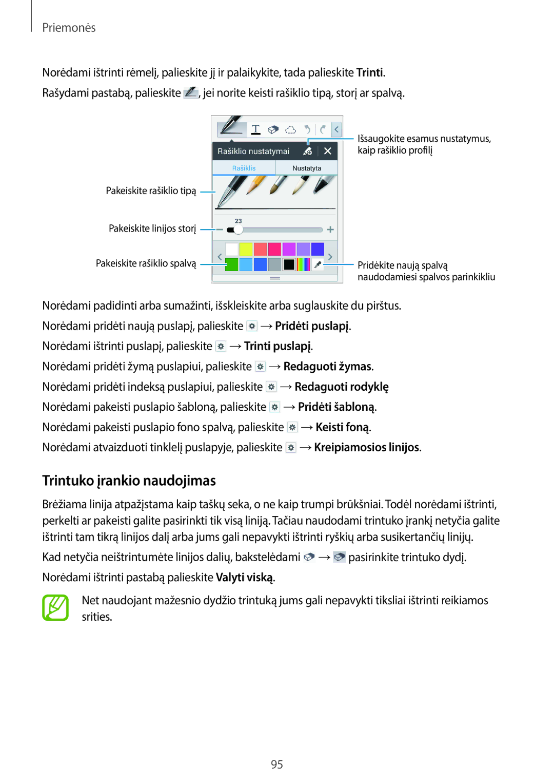 Samsung SM-P6050ZWESEB, SM-P6050ZWASEB, SM-P6050ZKASEB, SM-P6050ZKESEB manual Trintuko įrankio naudojimas, Priemonės 