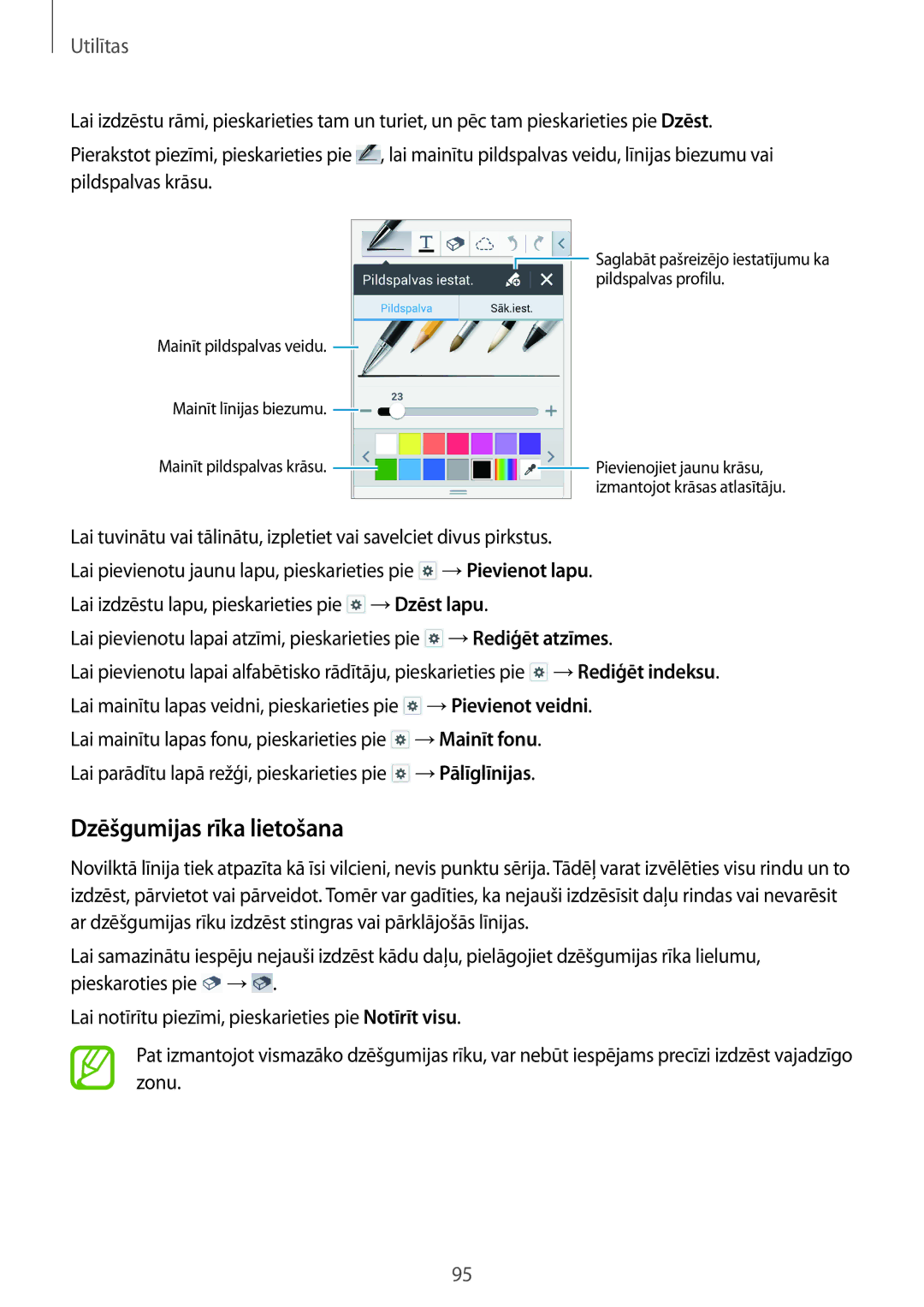 Samsung SM-P6050ZWESEB, SM-P6050ZWASEB, SM-P6050ZKASEB, SM-P6050ZKESEB manual Dzēšgumijas rīka lietošana, Utilītas 