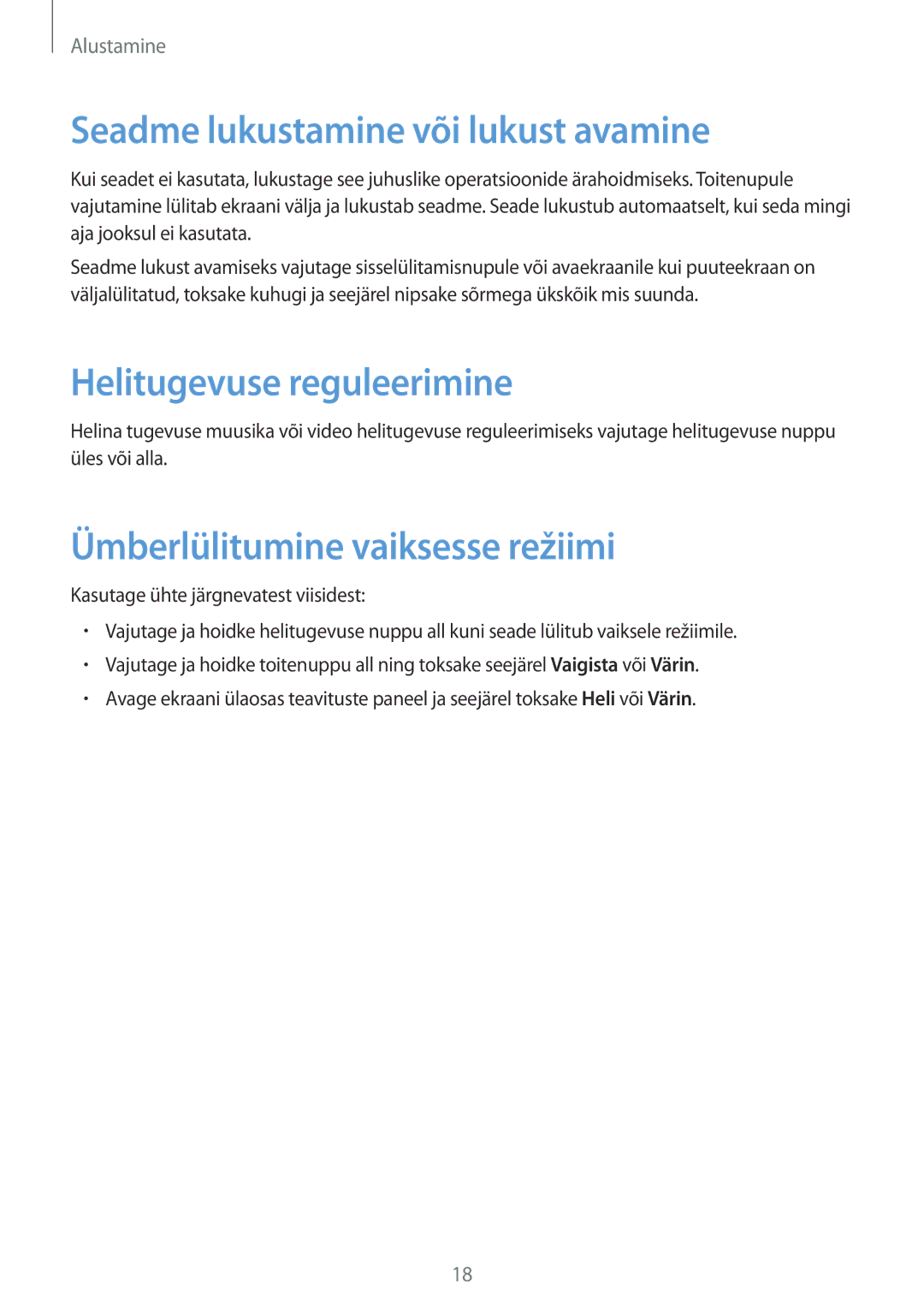 Samsung SM-P6050ZKESEB, SM-P6050ZWASEB, SM-P6050ZKASEB Seadme lukustamine või lukust avamine, Helitugevuse reguleerimine 