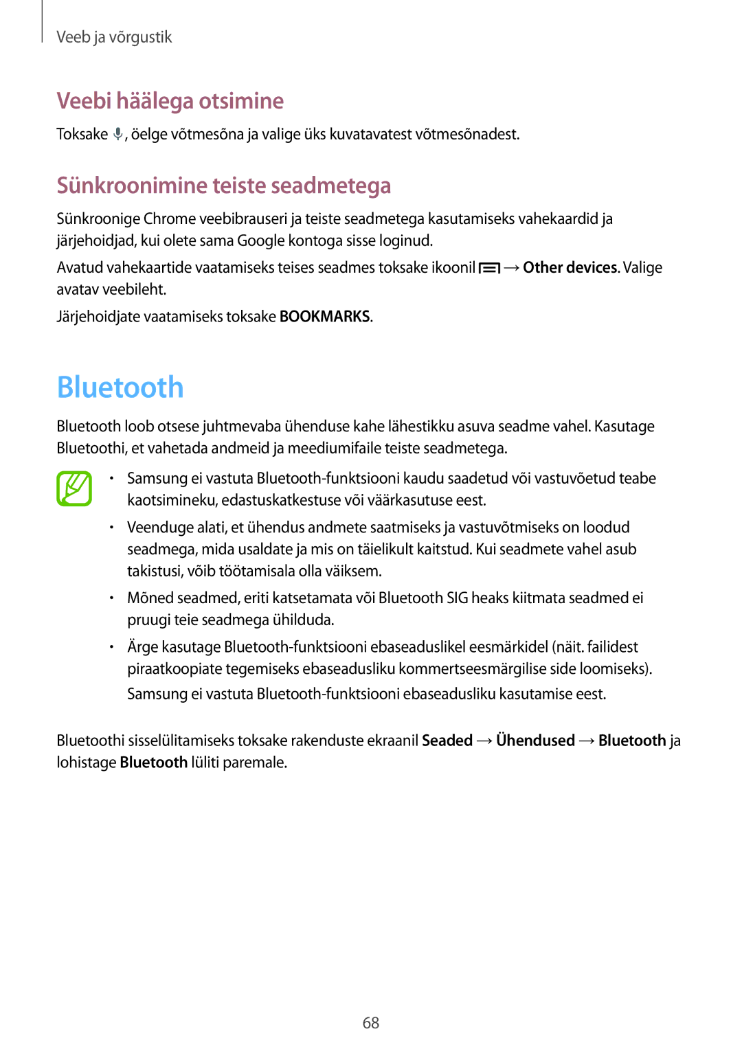 Samsung SM-P6050ZWASEB, SM-P6050ZKASEB, SM-P6050ZKESEB, SM-P6050ZWESEB manual Bluetooth, Sünkroonimine teiste seadmetega 