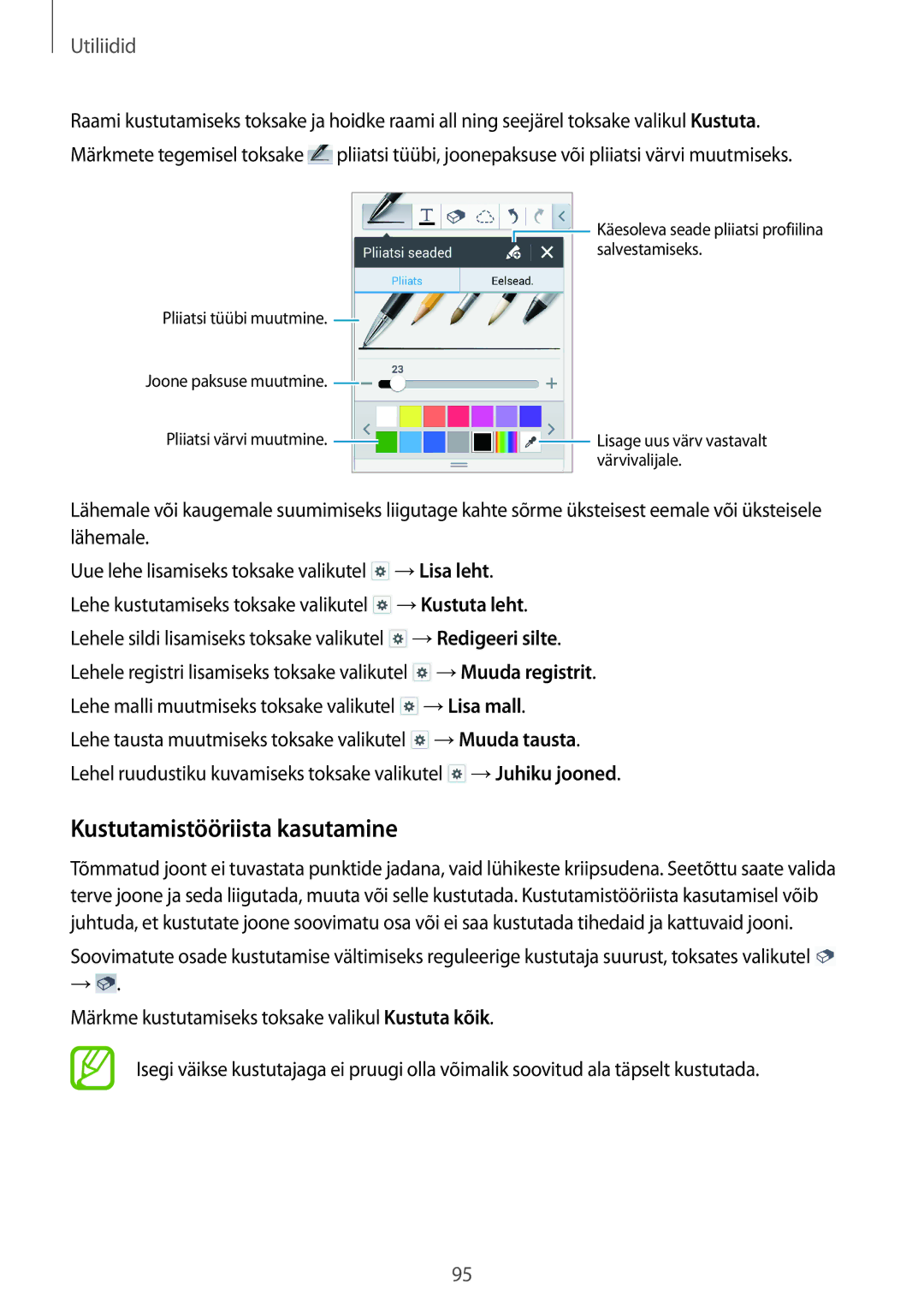 Samsung SM-P6050ZWESEB, SM-P6050ZWASEB, SM-P6050ZKASEB, SM-P6050ZKESEB manual Kustutamistööriista kasutamine, Utiliidid 