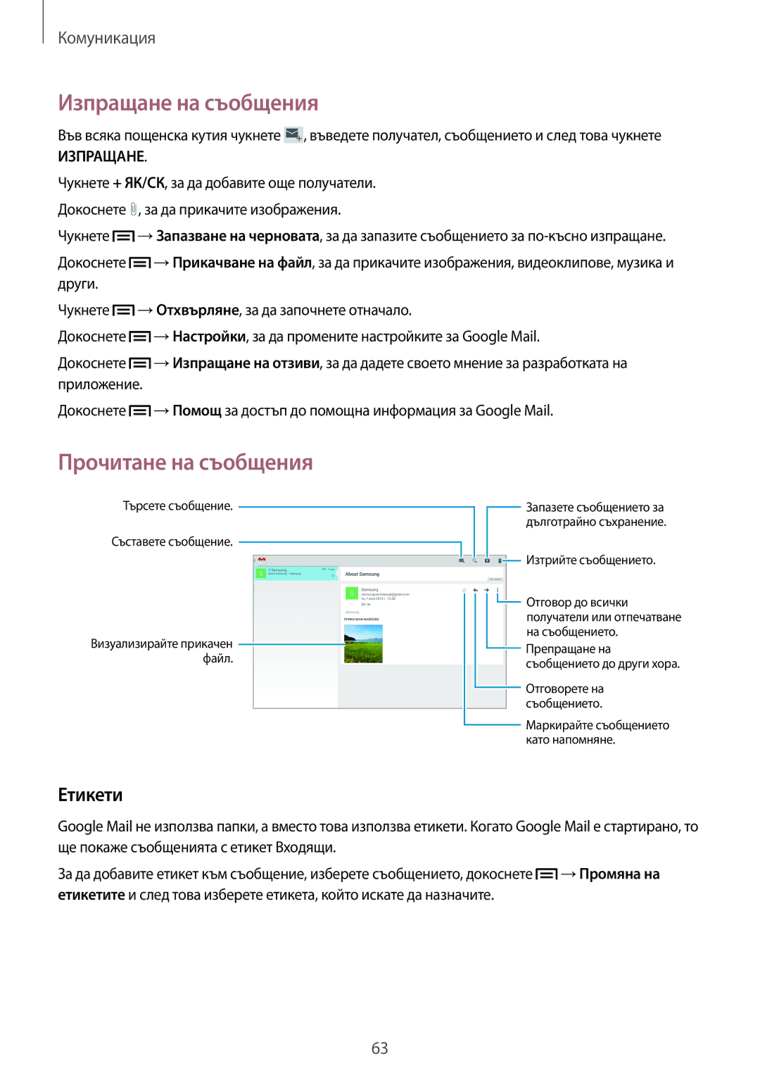 Samsung SM-P6050ZKAROM, SM-P6050ZWEMTL, SM-P6050ZWABGL, SM-P6050ZKABGL manual Етикети, Изпращане 